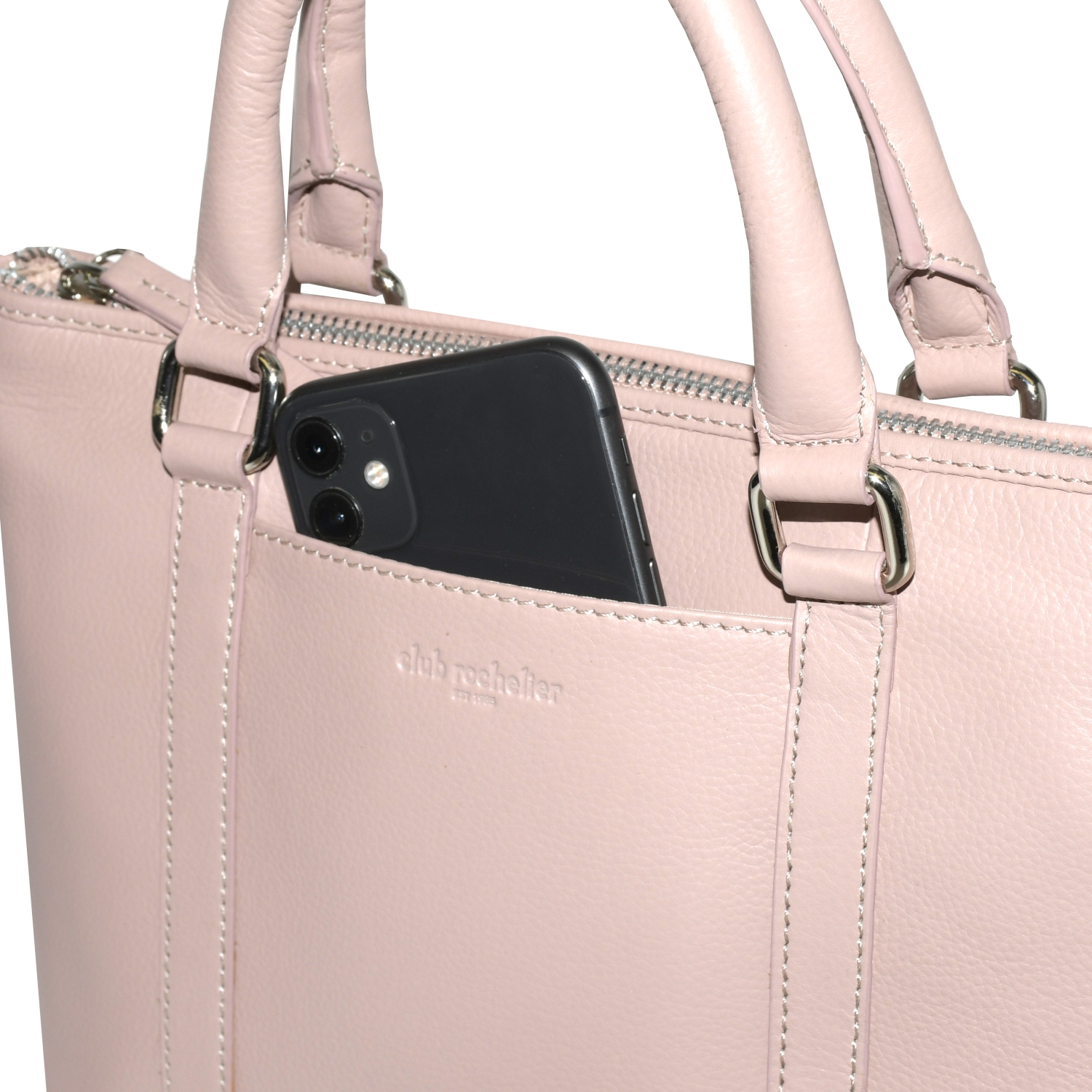 Club Rochelier Leather Crossbody with Top Handles Blush