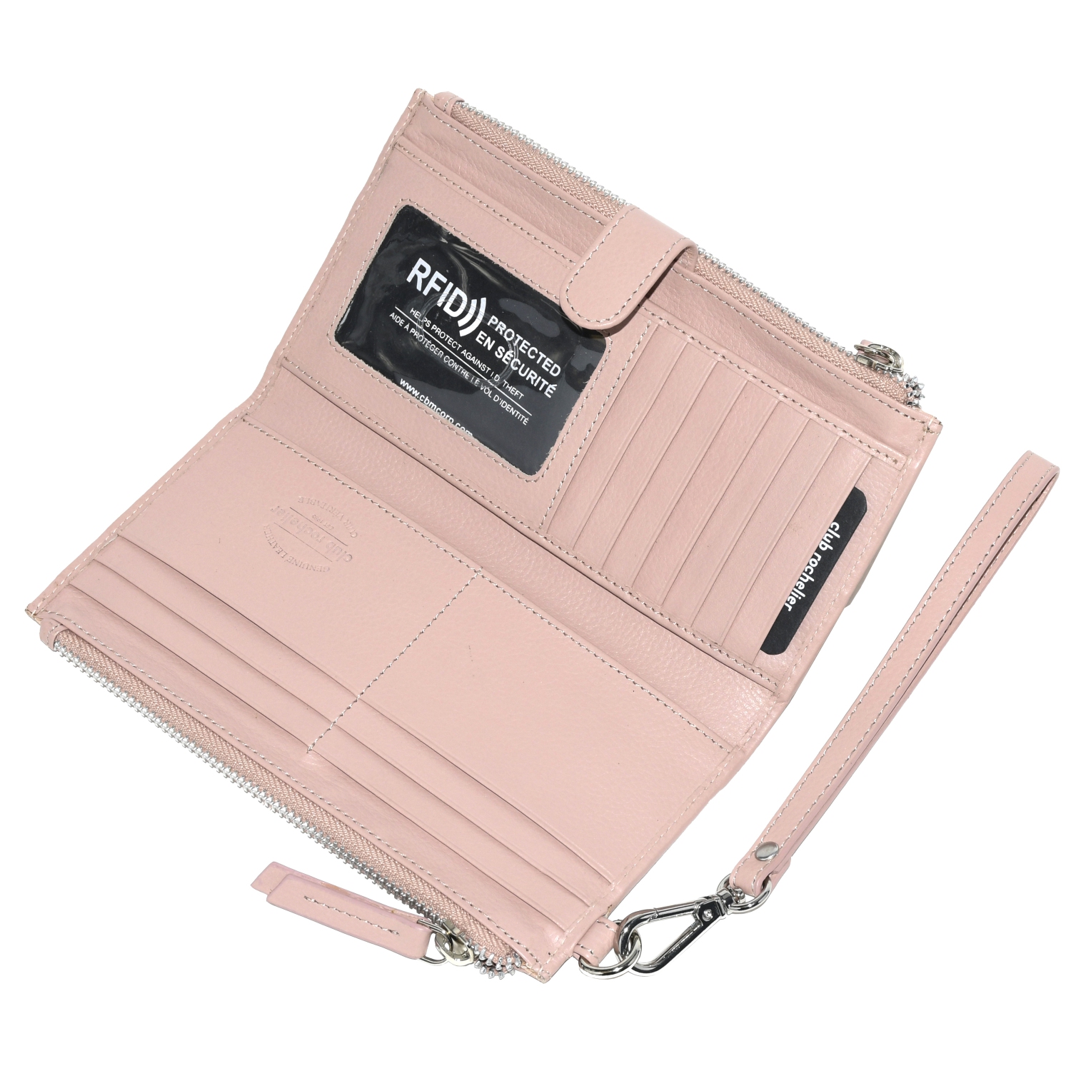 Club Rochelier Leather Ladies Double Zip Clutch Blush