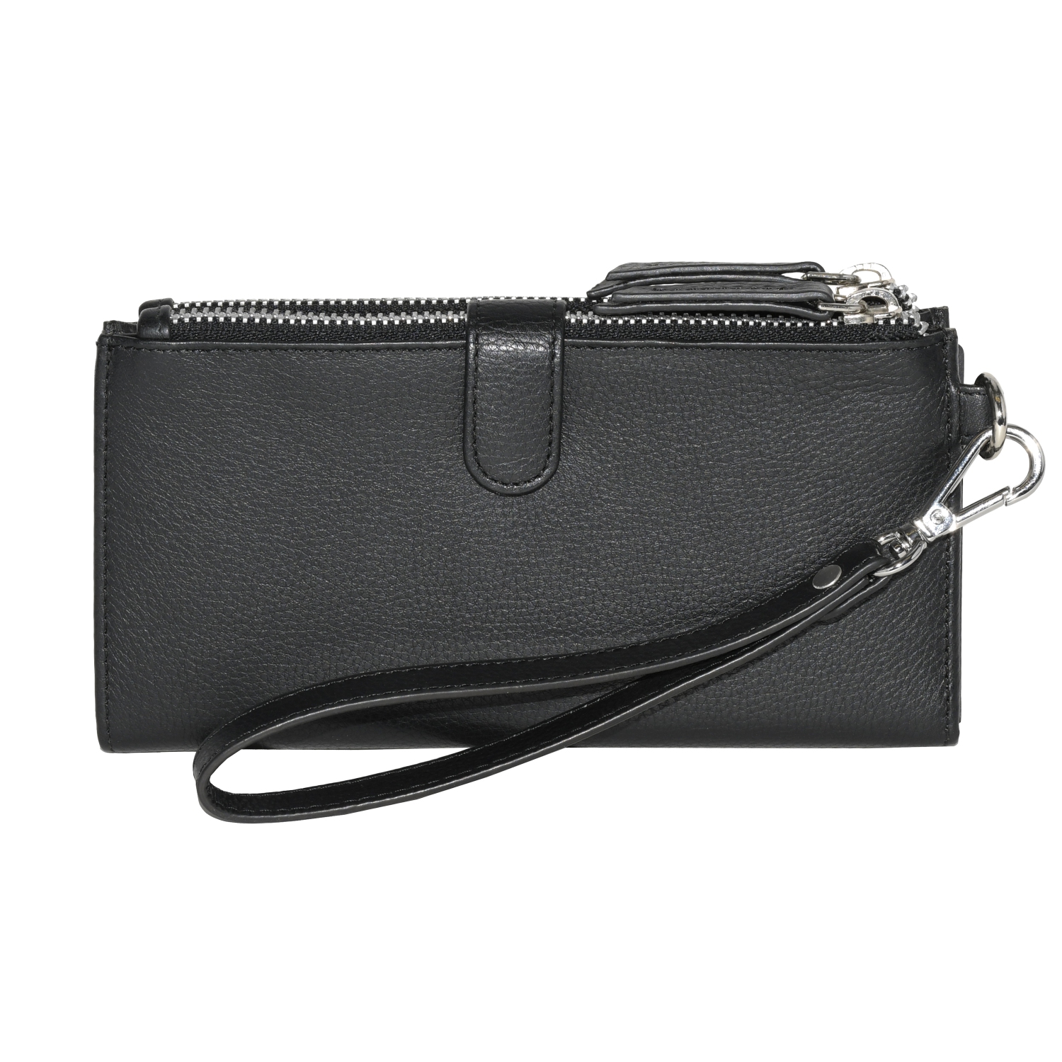 Club Rochelier Leather Ladies Double Zip Clutch Black