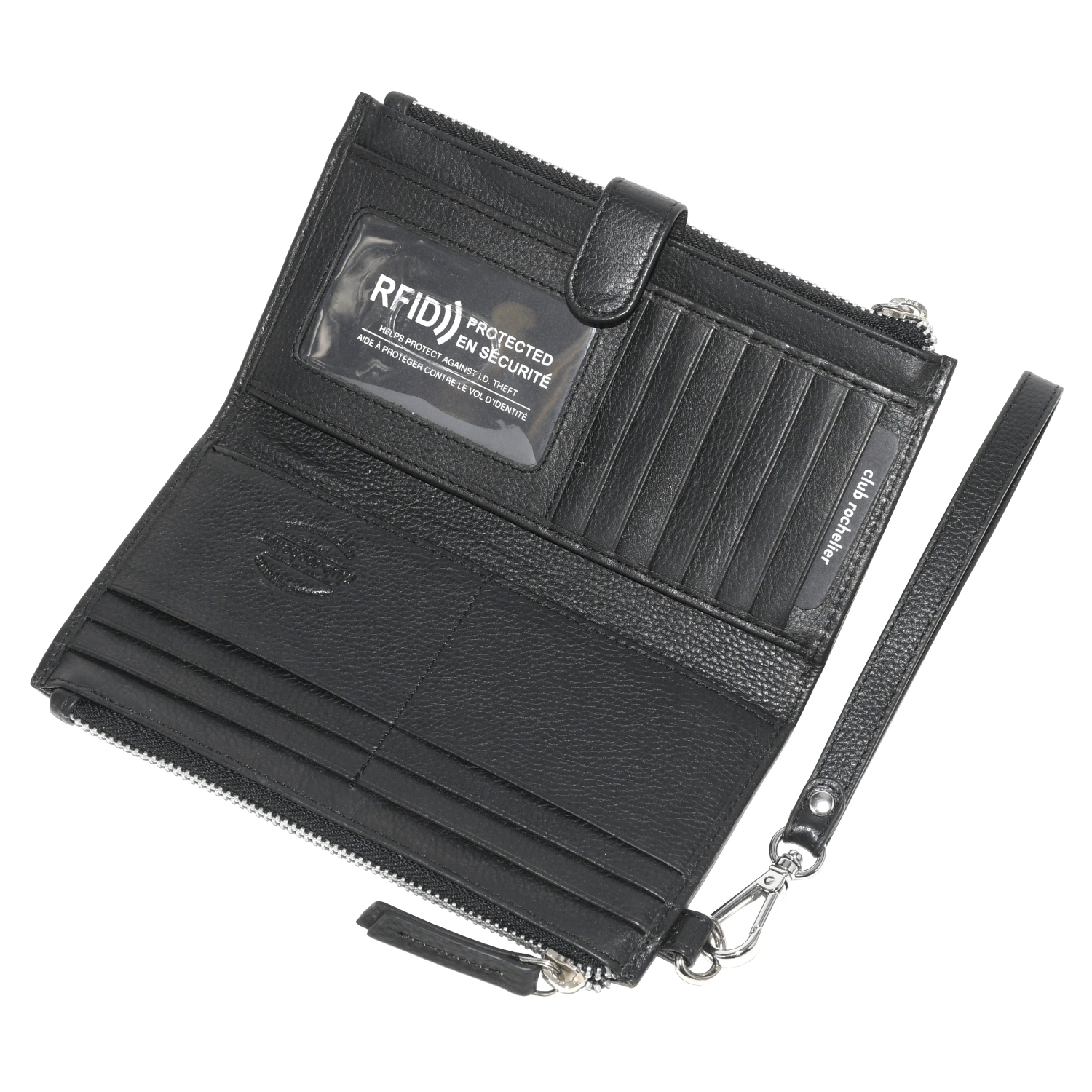 Club Rochelier Leather Ladies Double Zip Clutch Black