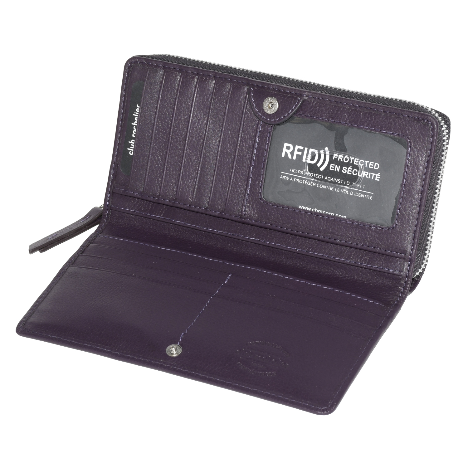 Club Rochelier Zip Around Clutch Wallet with Tab, Plum