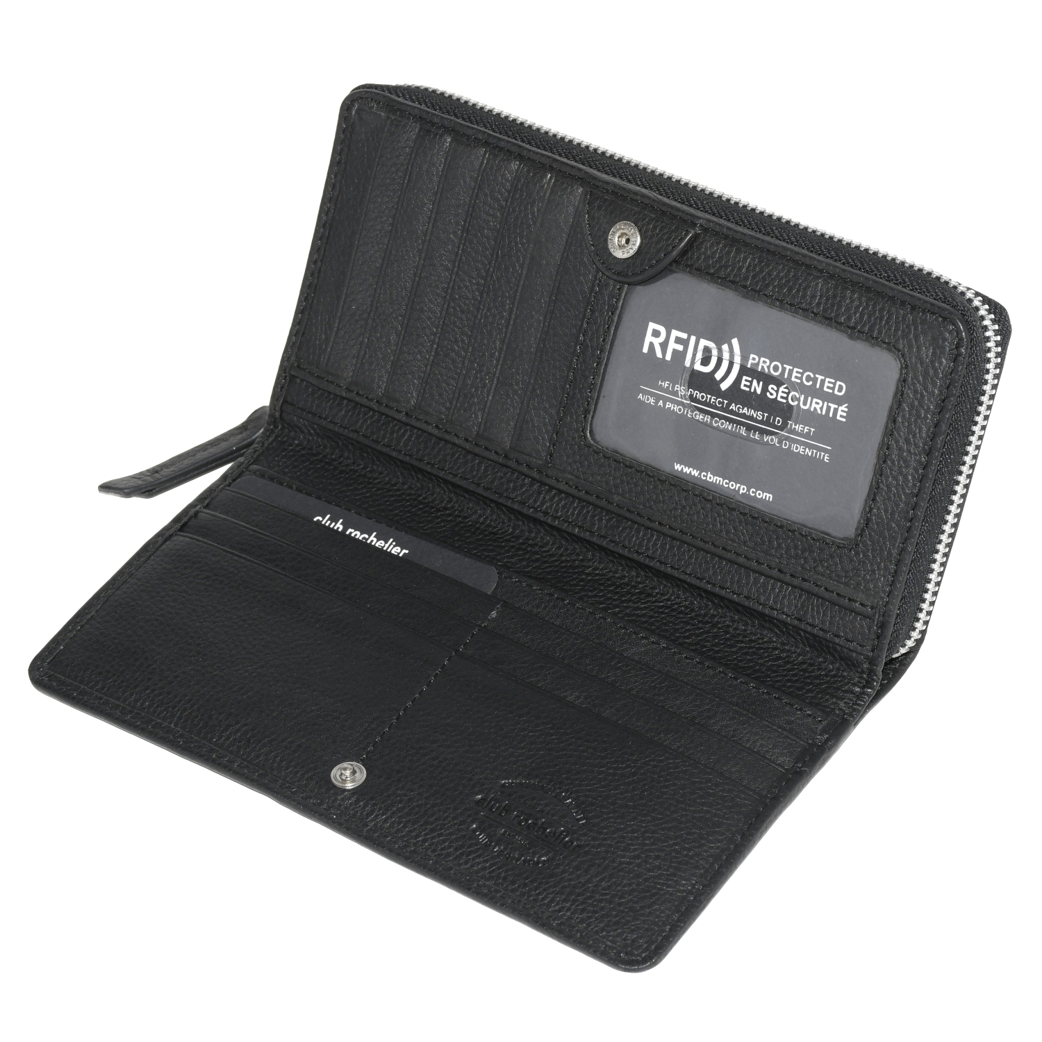 Club Rochelier Zip Around Clutch Wallet with Tab, Black
