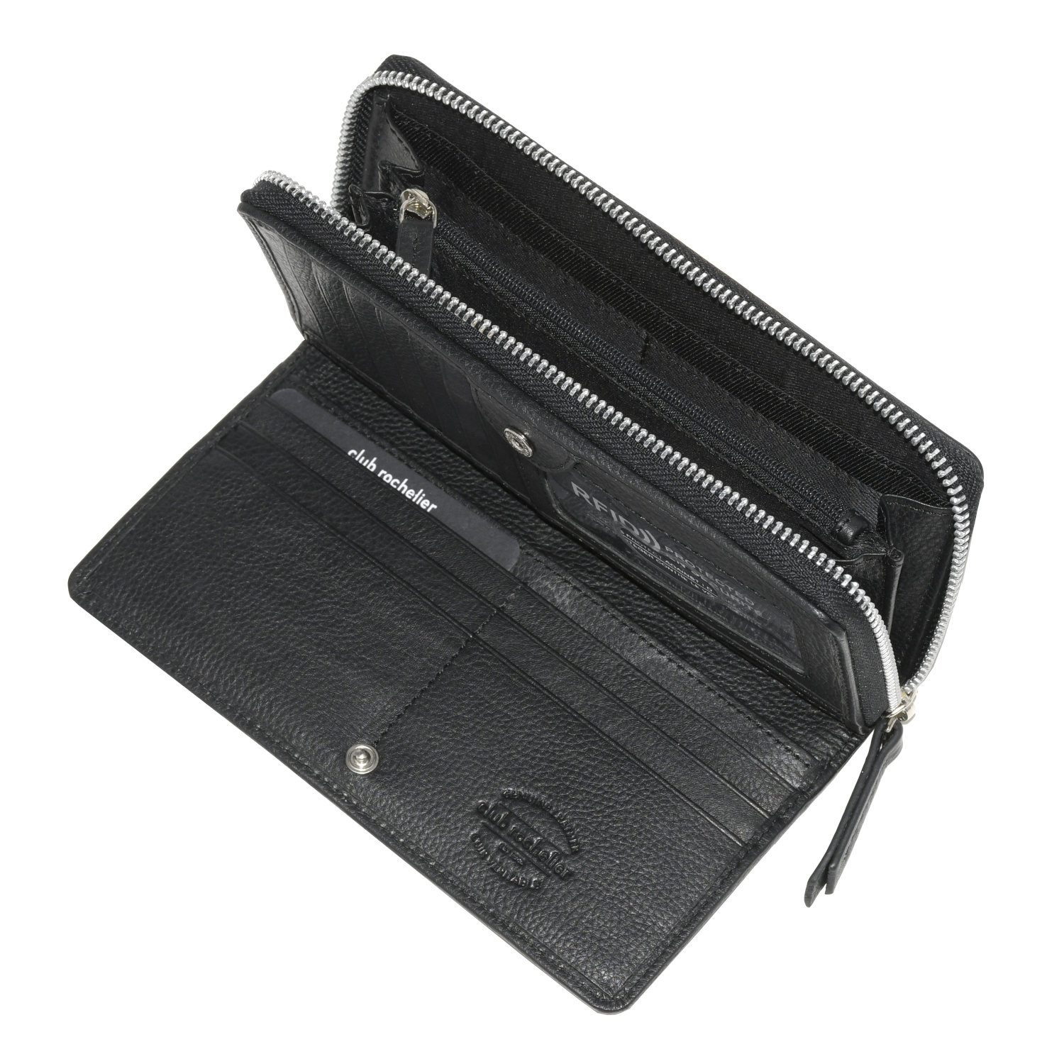 Club Rochelier Zip Around Clutch Wallet with Tab, Black