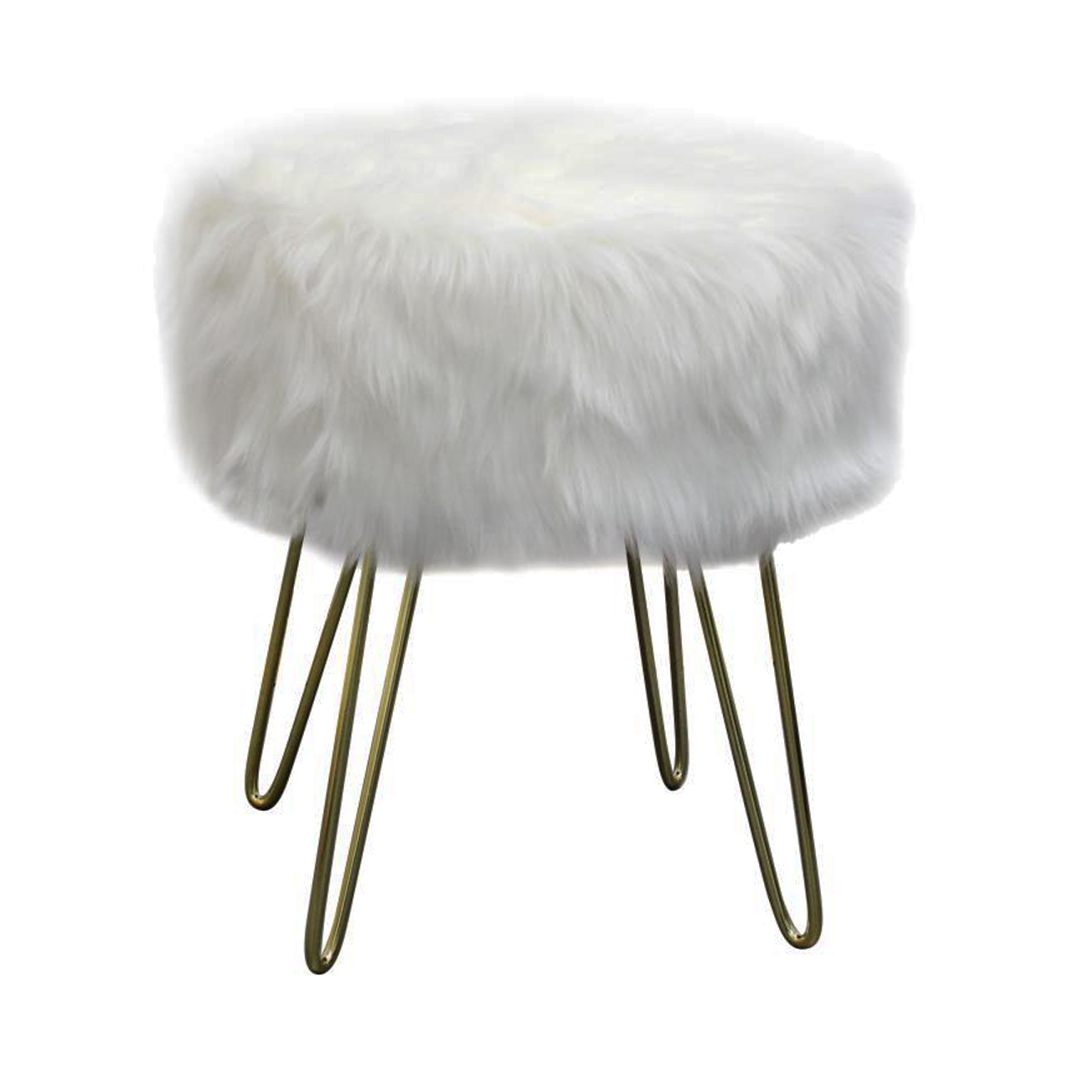 ITY International - Fluffy Ottoman/Footstool with Metal Base, 14.5'' x 16'', White