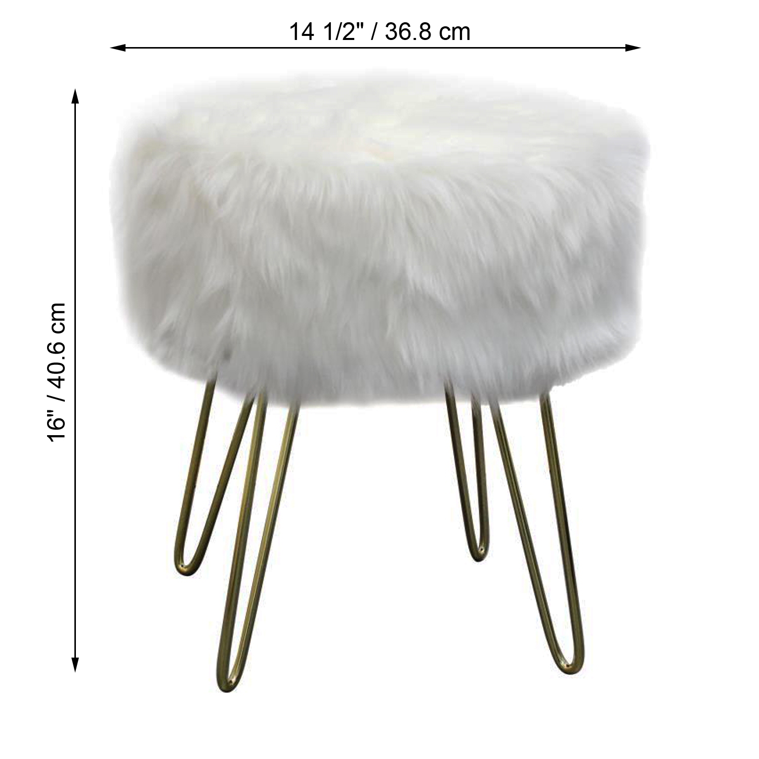 ITY International - Fluffy Ottoman/Footstool with Metal Base, 14.5'' x 16'', White