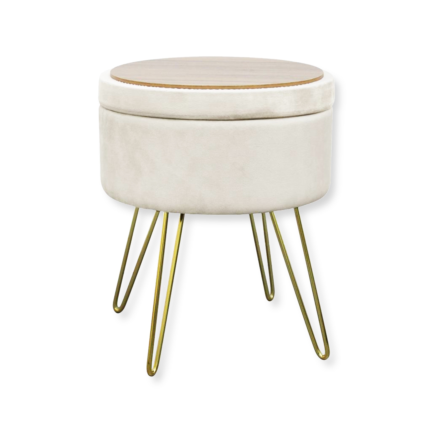 ITY International - Pouf / Repose-Pied en Velour avec Rangement et Plateau, Base en Métal, Blanc
