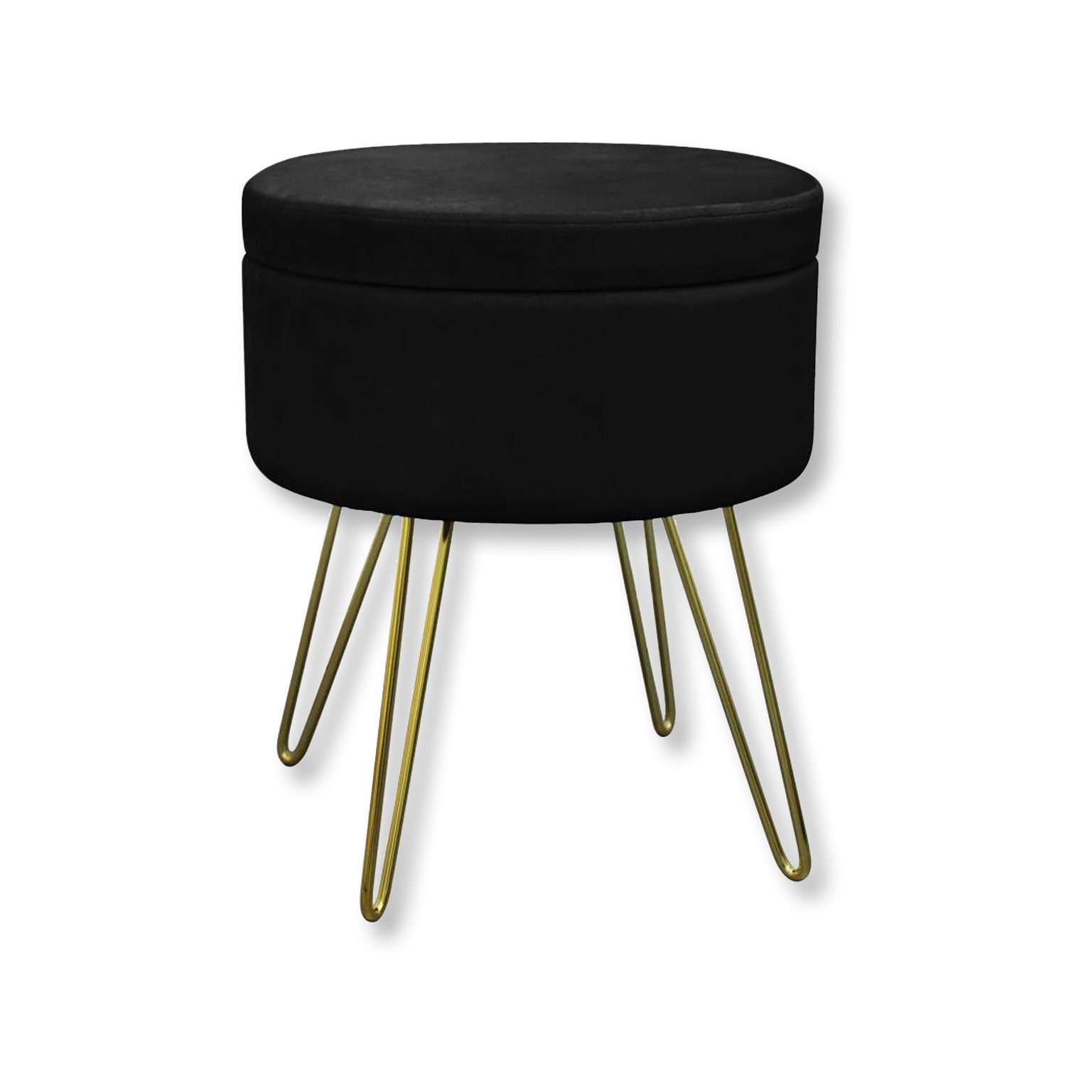 ITY International - Pouf / Repose-Pied en Velour avec Rangement et Plateau, Base en Métal, Noir