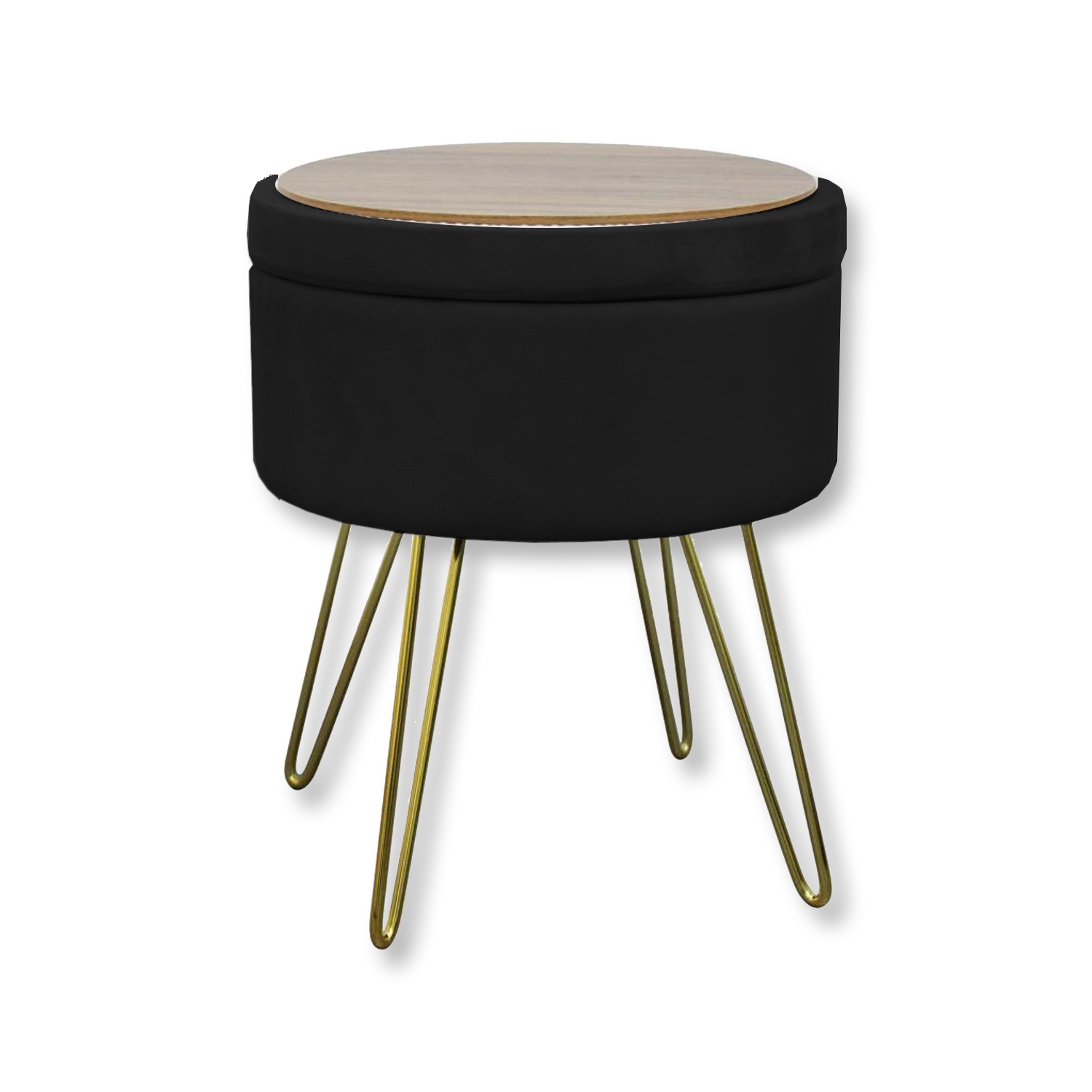 ITY International - Pouf / Repose-Pied en Velour avec Rangement et Plateau, Base en Métal, Noir