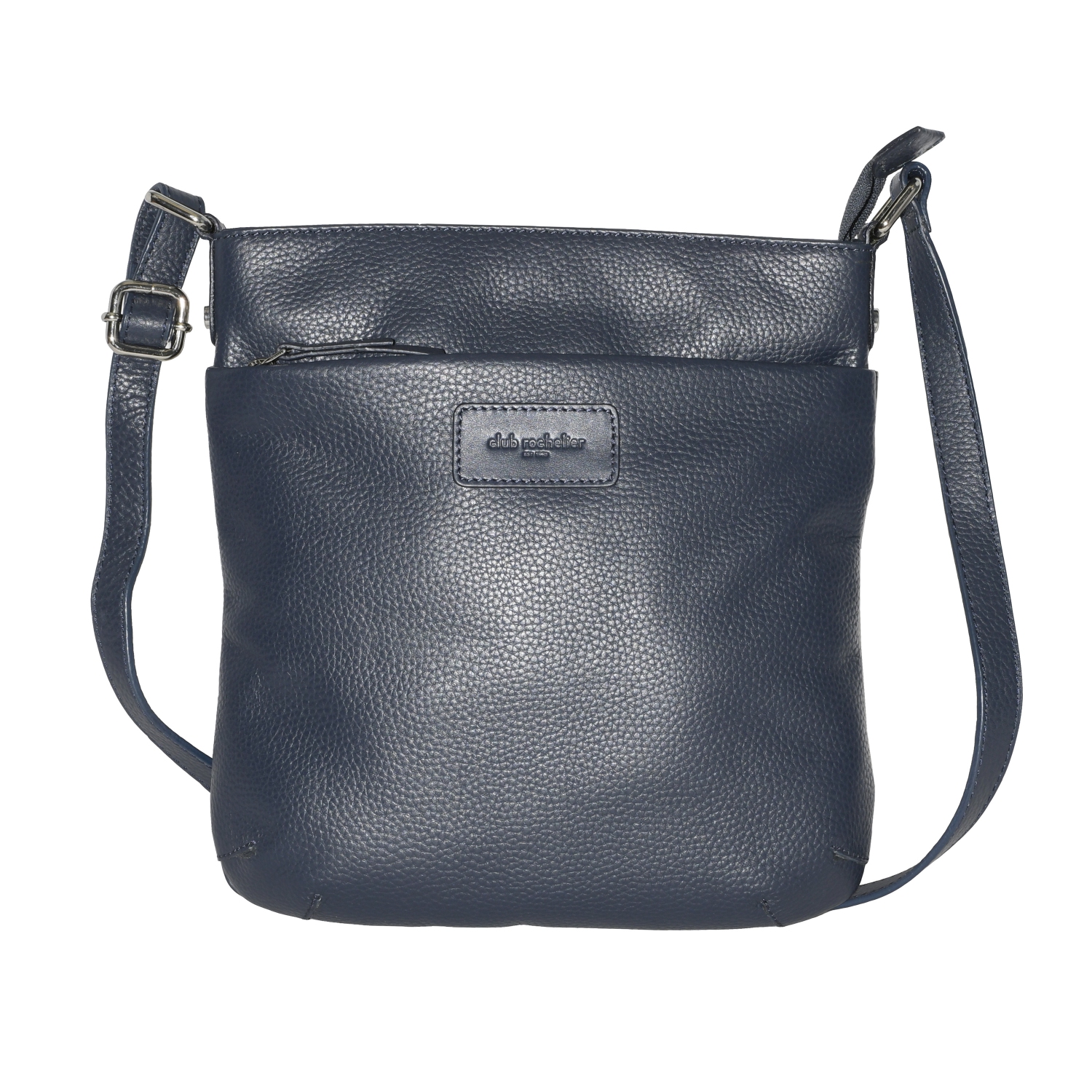 Club Rochelier Ladies Leather Medium Multi Zip Crossbody Bag, Navy