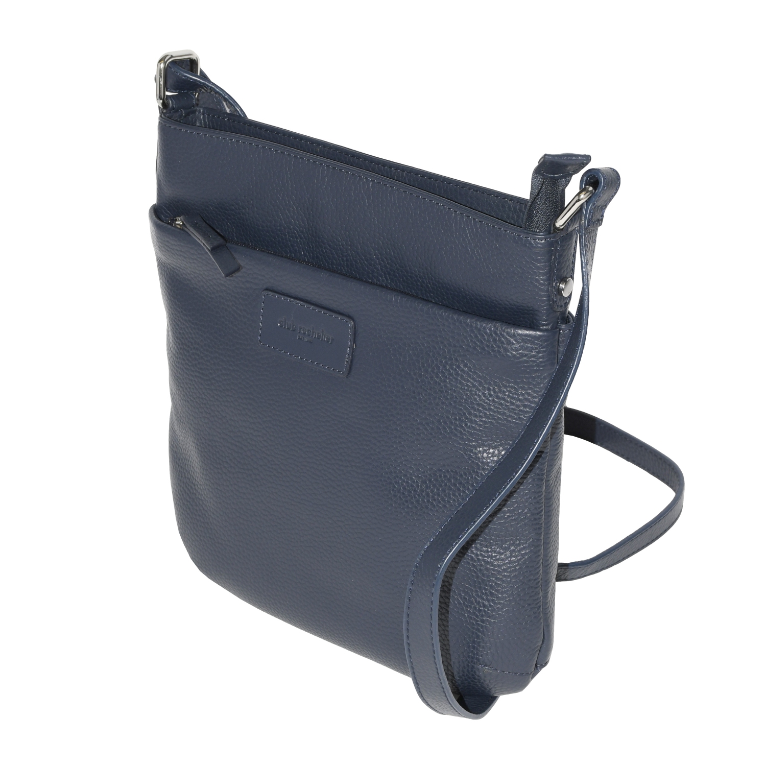 Club Rochelier Ladies Leather Medium Multi Zip Crossbody Bag, Navy