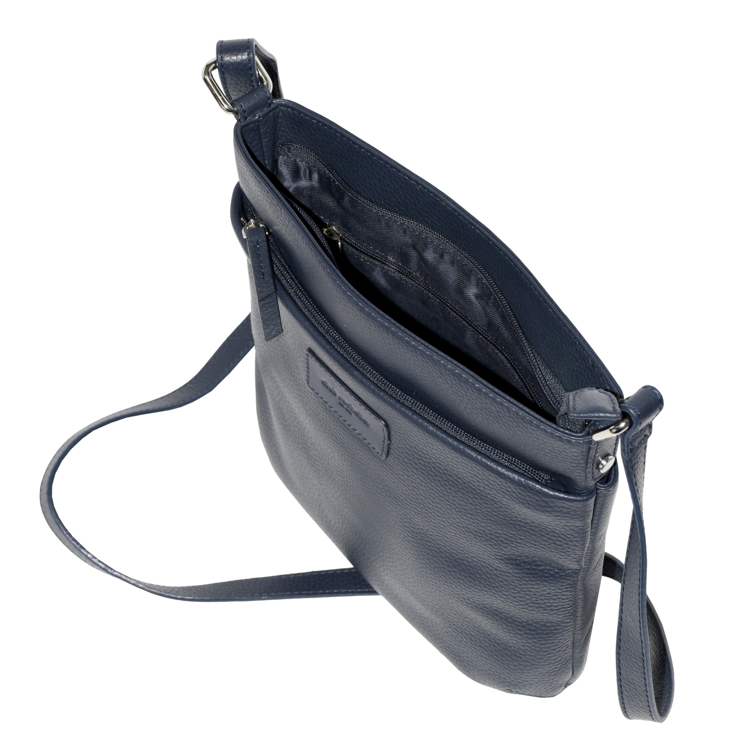 Club Rochelier Ladies Leather Medium Multi Zip Crossbody Bag, Navy