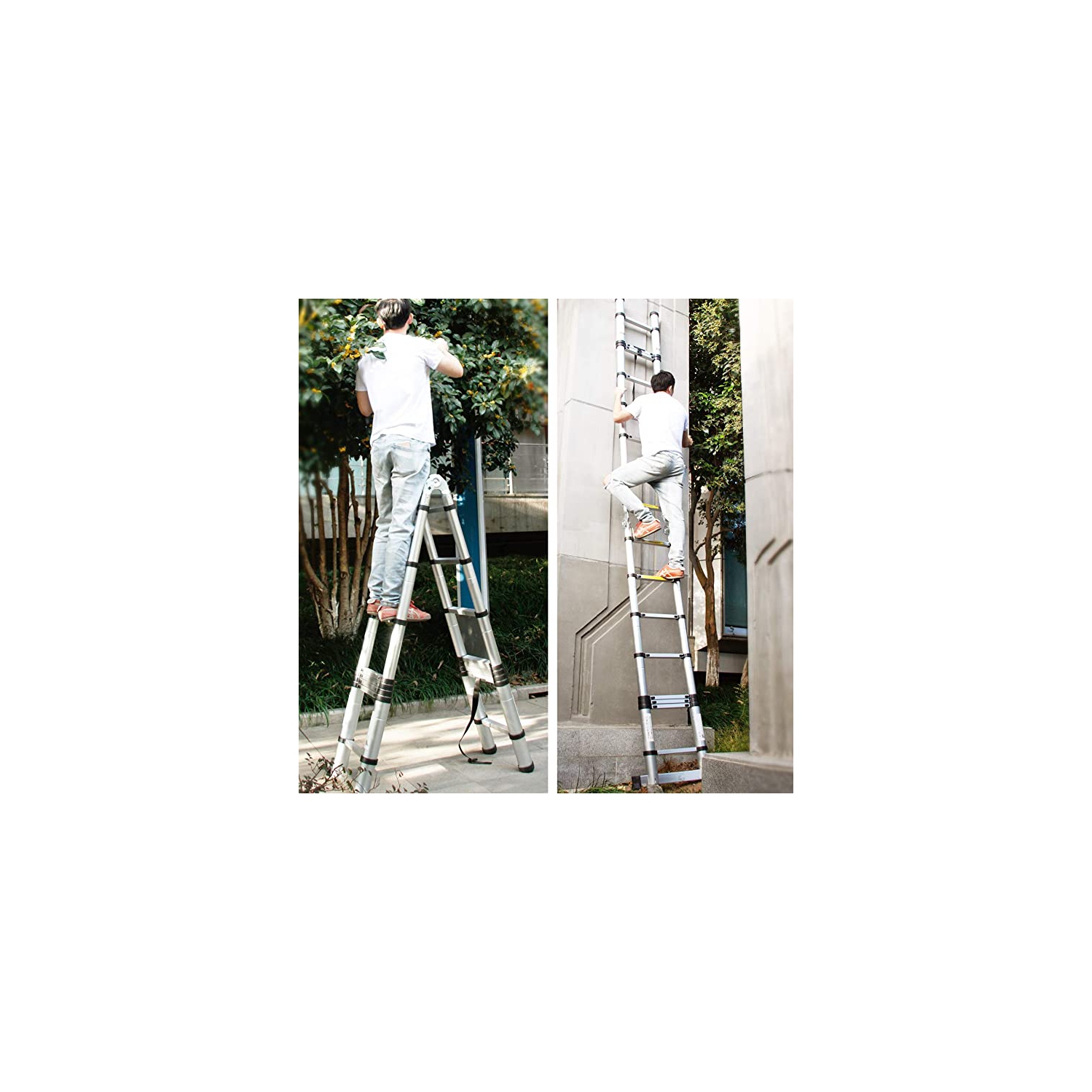 5m / 16.5FT Aluminum Telescoping Extension Ladder - Portable, Multi-Purpose, and Versatile A-Frame Folding Ladder with Hinges with 150kg Load