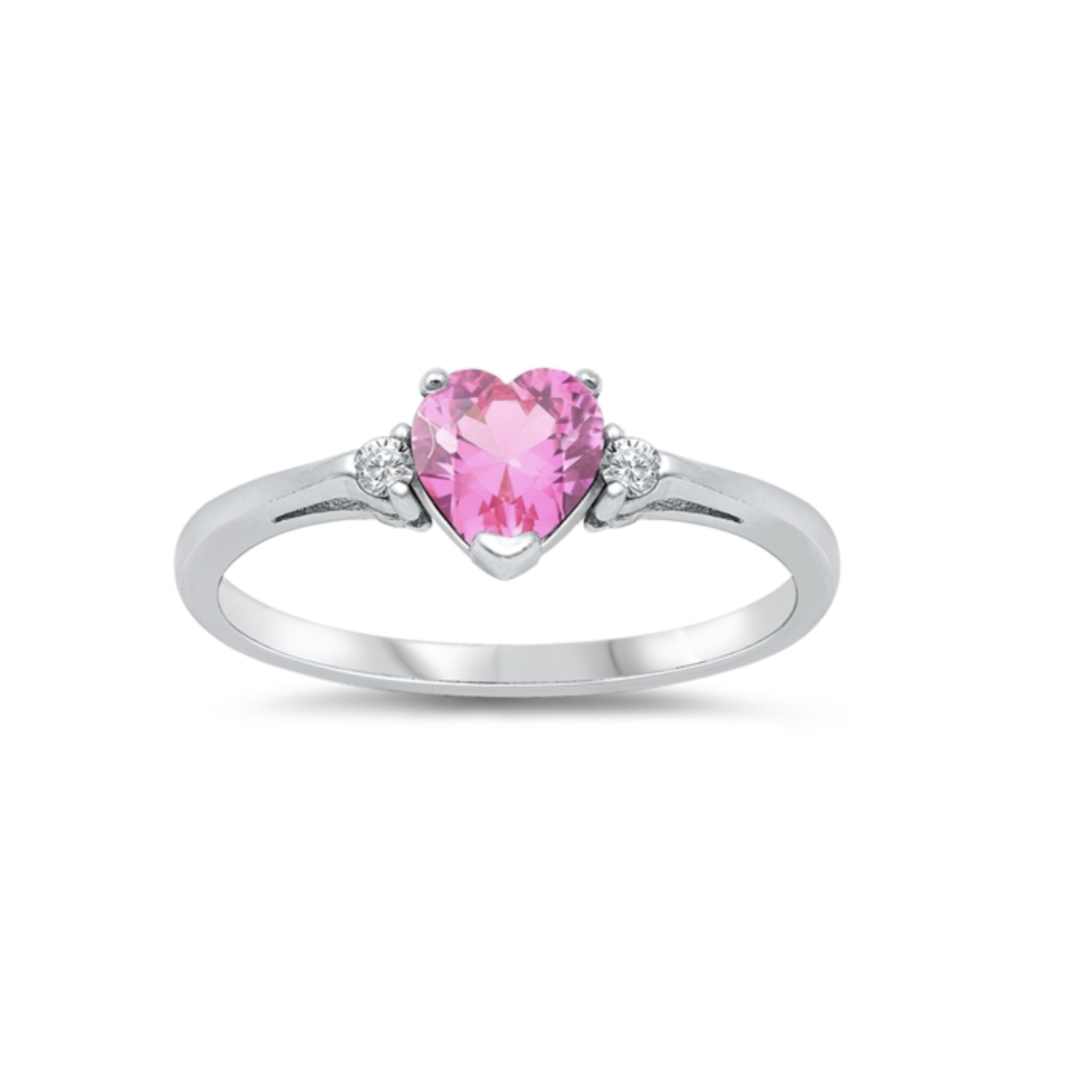 Pink Cubic Zirconia & Sterling Silver Heart Ring