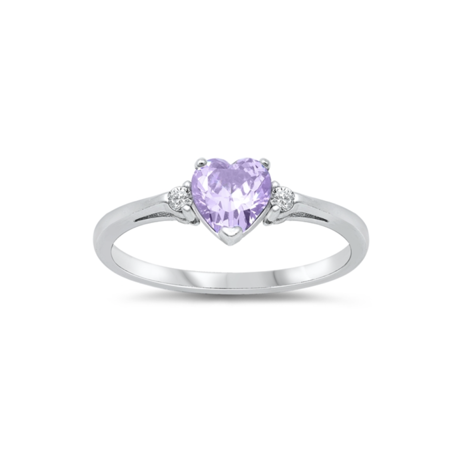 Violet Cubic Zirconia & Sterling Silver Heart Ring