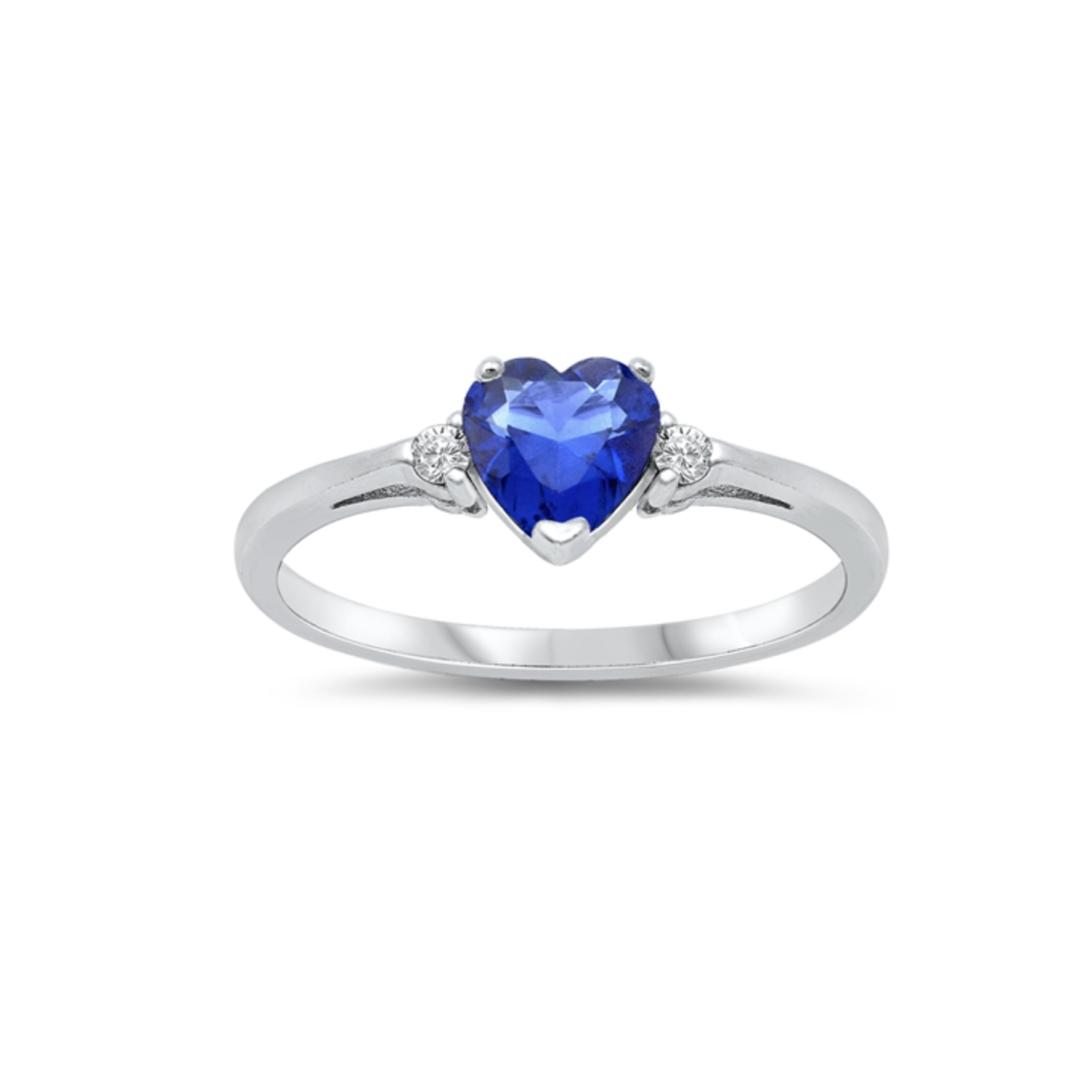 Blue Cubic Zirconia & Sterling Silver Heart Ring