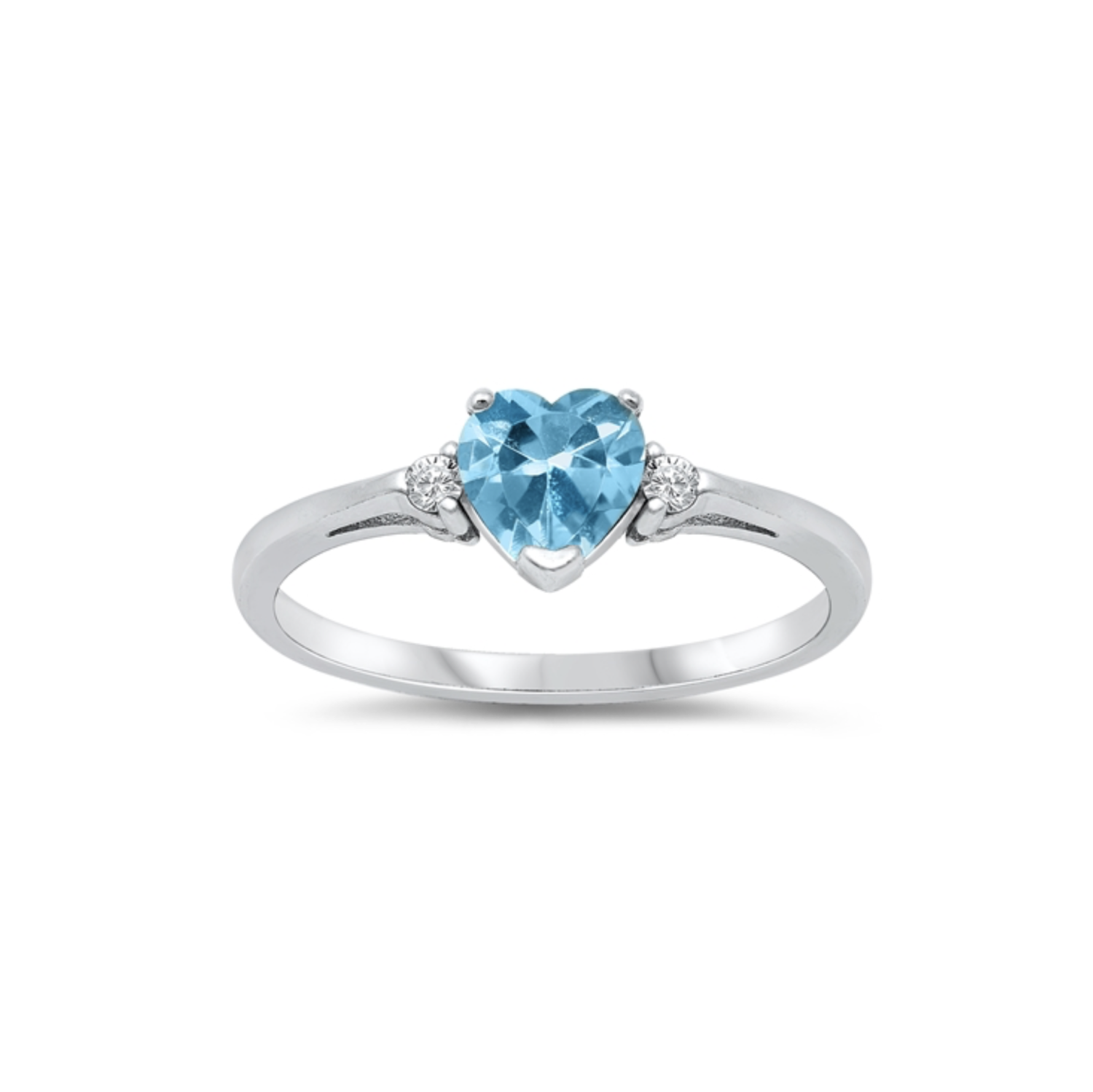 Aqua Cubic Zirconia & Sterling Silver Heart Ring