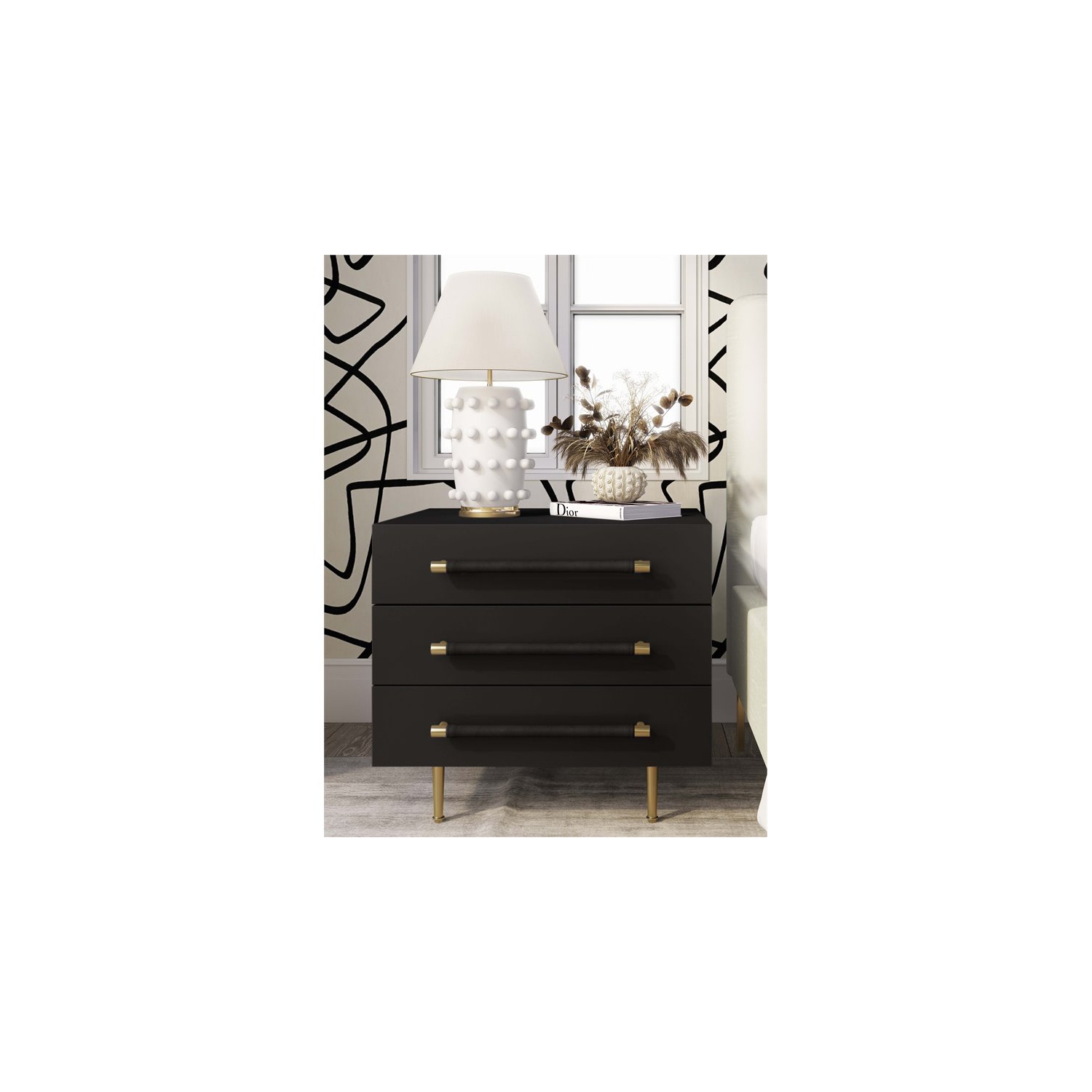 Trident Black Acacia Wood Nightstand