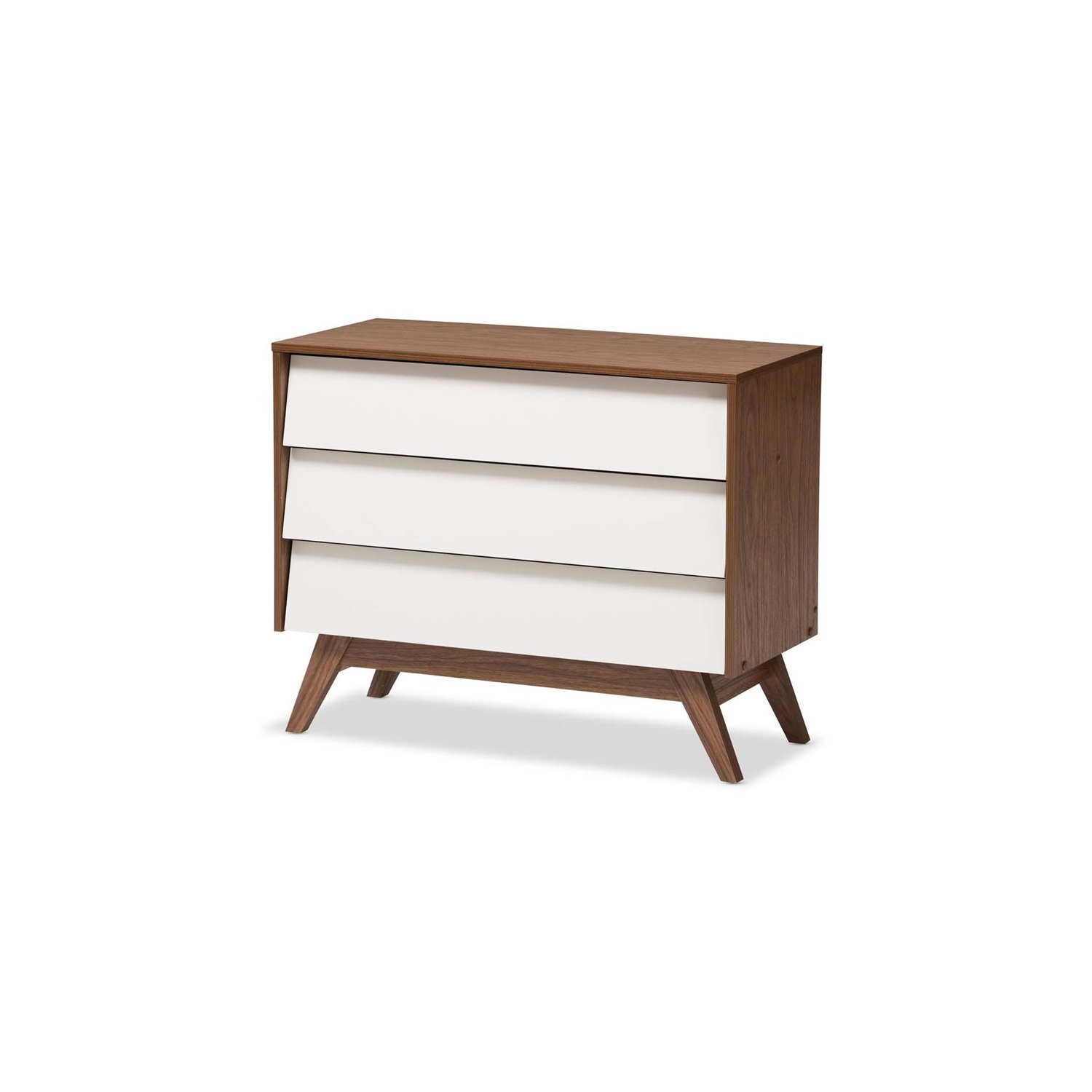 Baxton Studio Hildon 3 Drawer Chest in White and Walnut Brown