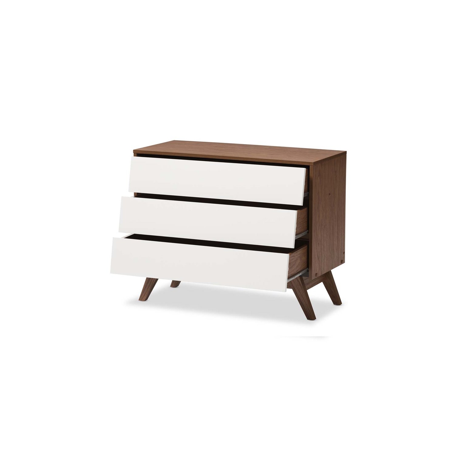 Baxton Studio Hildon 3 Drawer Chest in White and Walnut Brown