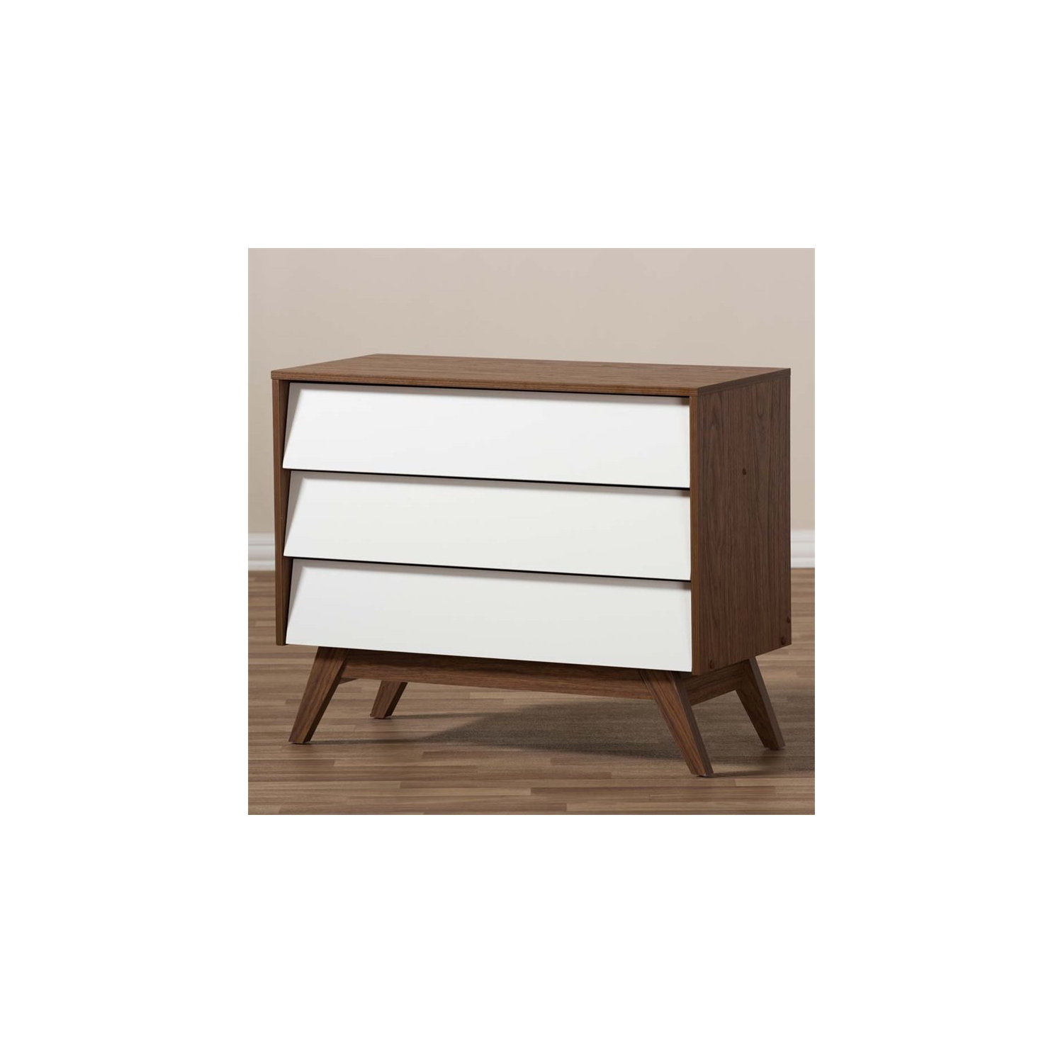Baxton Studio Hildon 3 Drawer Chest in White and Walnut Brown