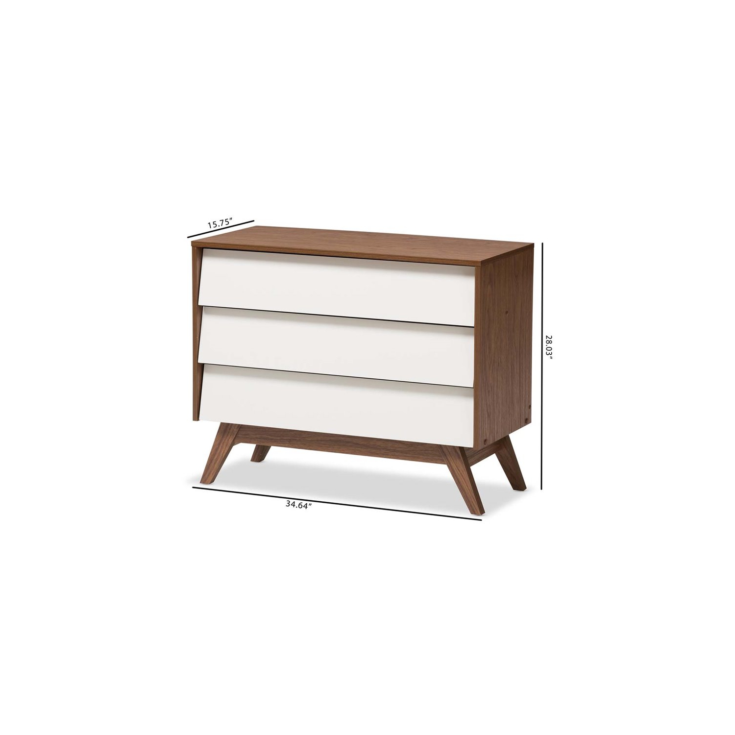 Baxton Studio Hildon 3 Drawer Chest in White and Walnut Brown