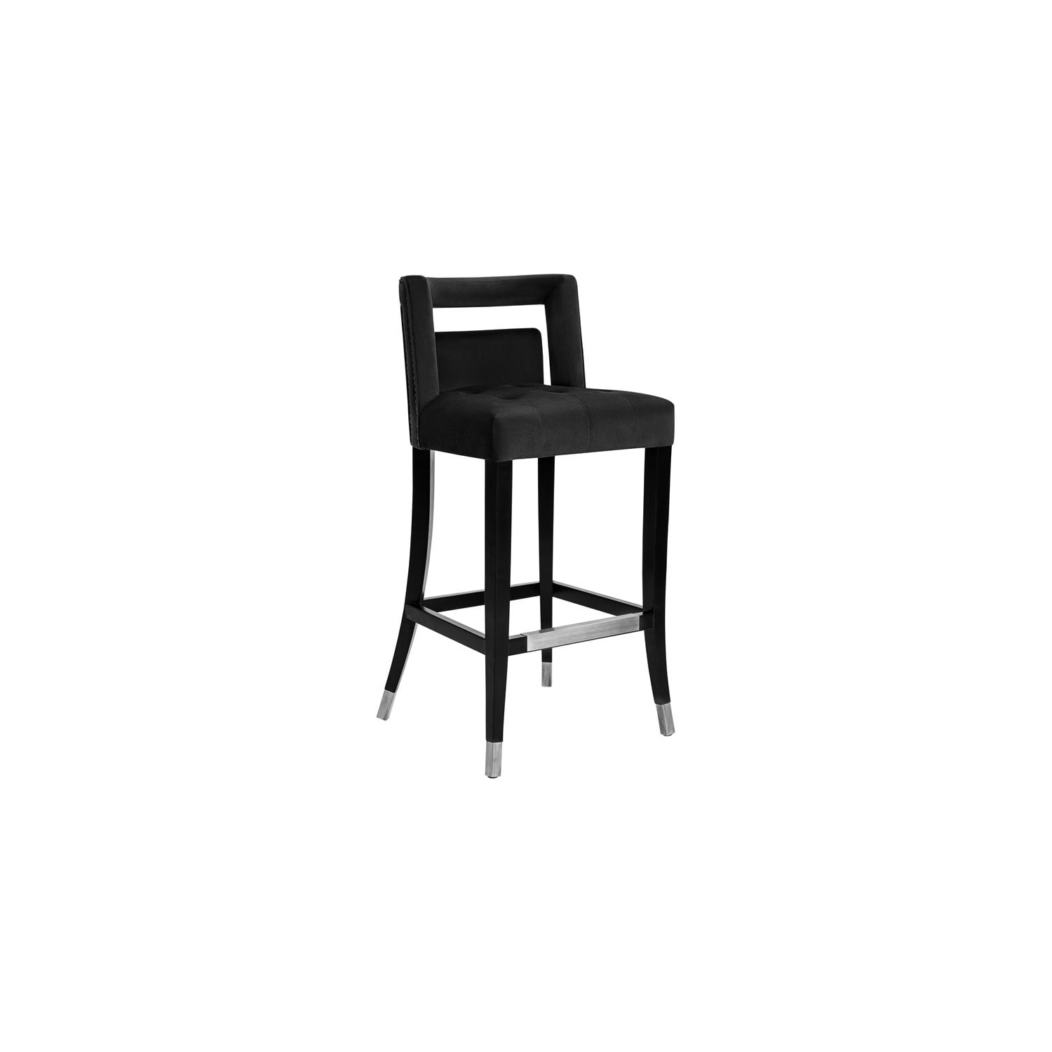 Tabouret de bar transitionnel de 30.3 po en velours et bouleau Hart de TOV Furniture, noir