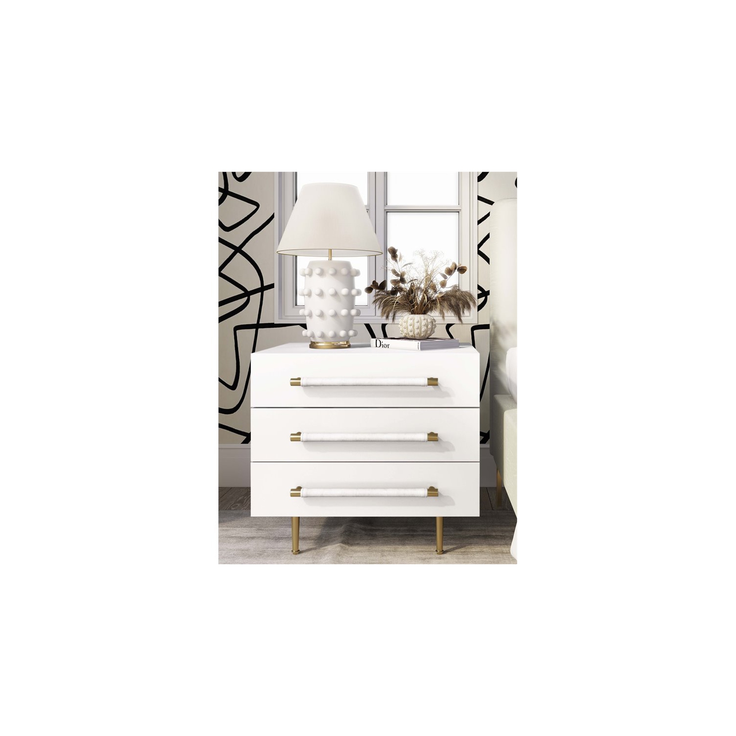 Trident White Acacia Wood Nightstand