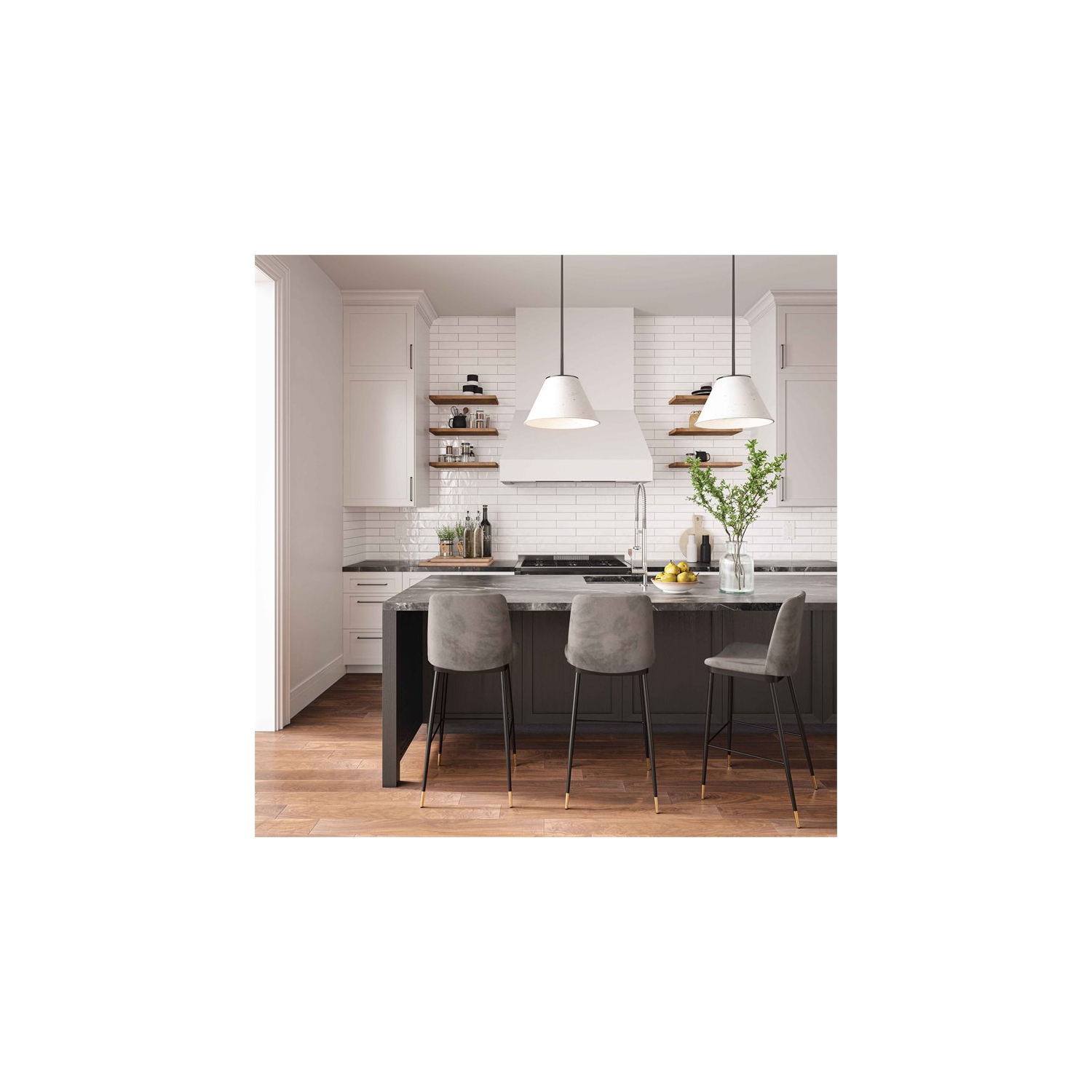 TOV Furniture Evora 25.6" Mid-Century Velvet Counter Stools in Gray