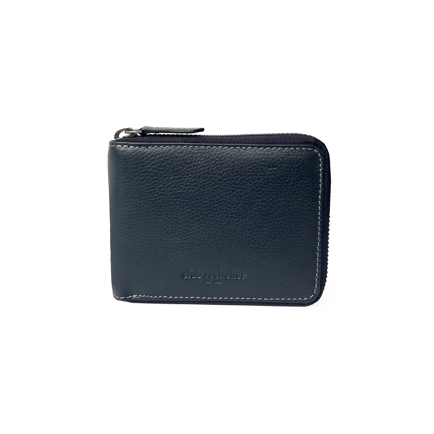 Sac à fermeture à glissière en cuir bleu marine avec volet central pour hommes de Club Rochelier