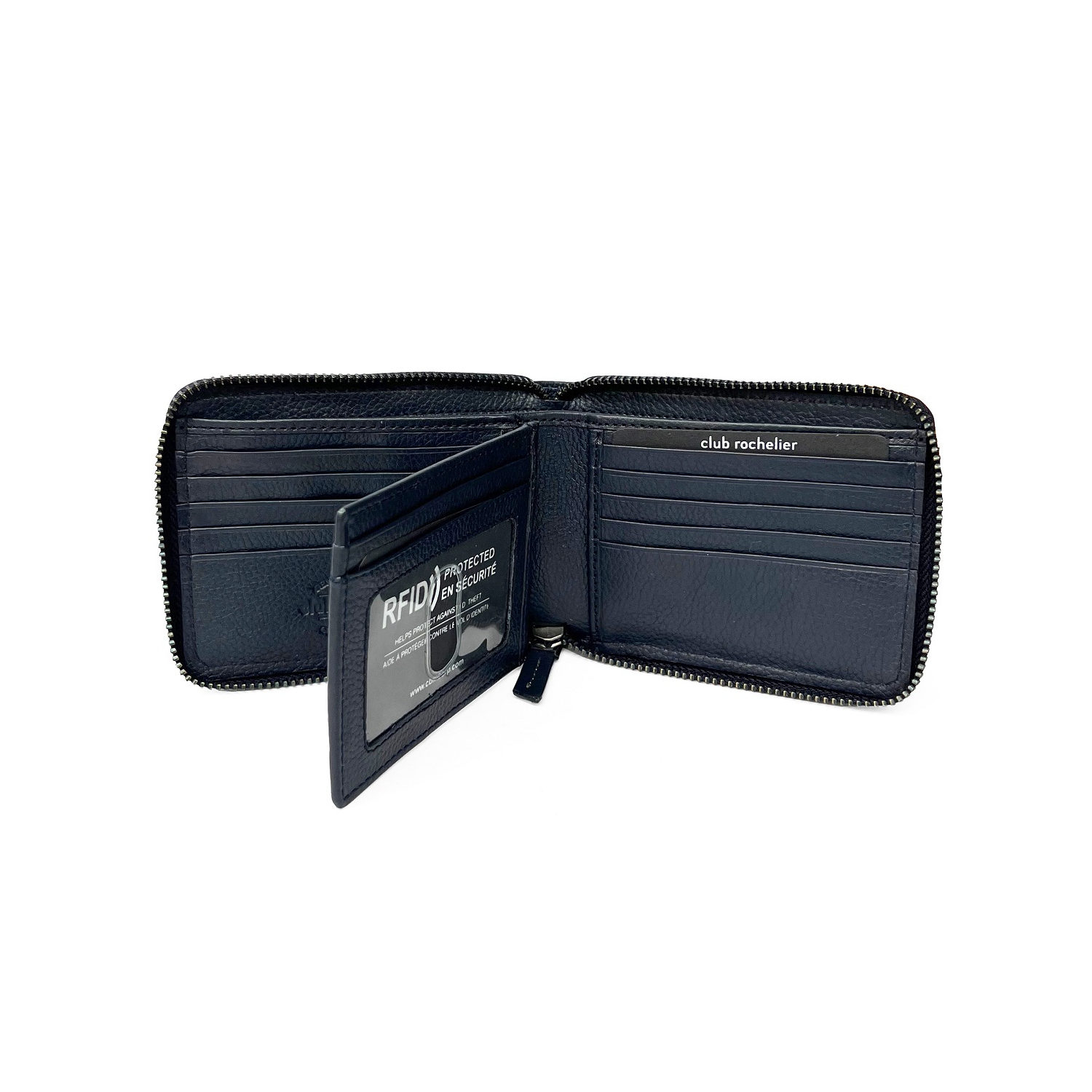 Sac à fermeture à glissière en cuir bleu marine avec volet central pour hommes de Club Rochelier