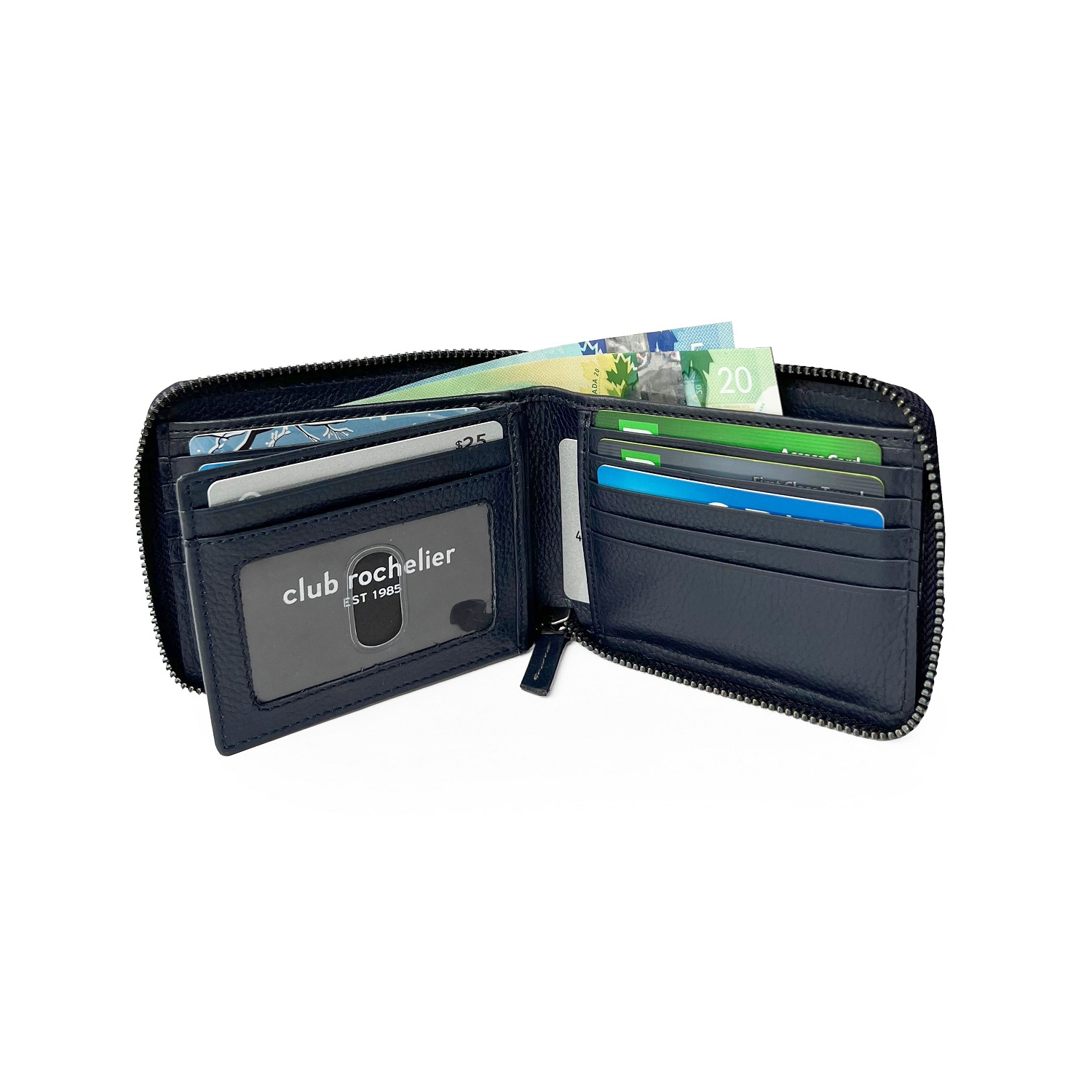 Sac à fermeture à glissière en cuir bleu marine avec volet central pour hommes de Club Rochelier