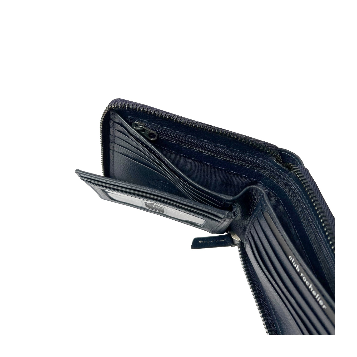 Sac à fermeture à glissière en cuir bleu marine avec volet central pour hommes de Club Rochelier