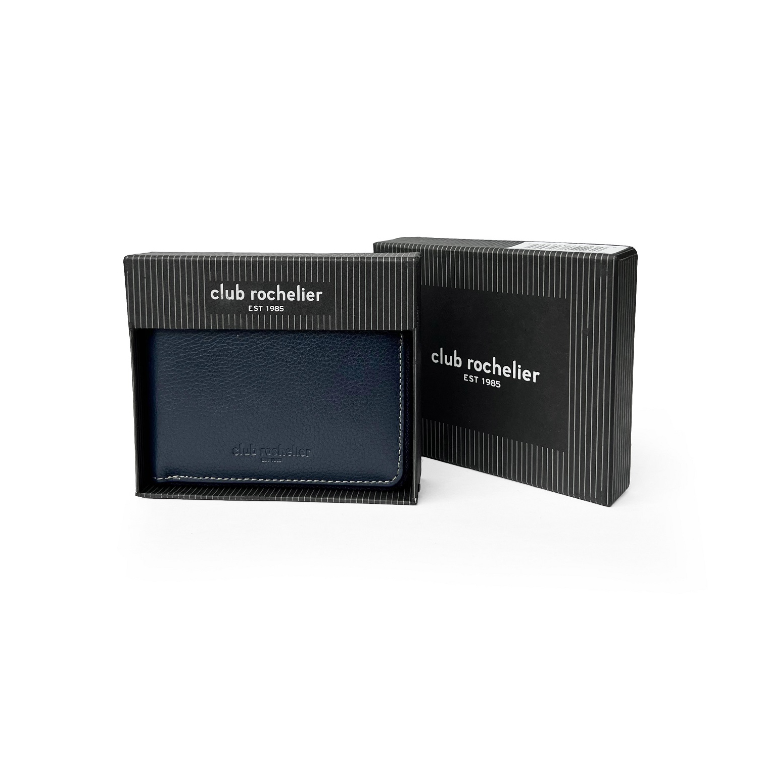 Sac à fermeture à glissière en cuir bleu marine avec volet central pour hommes de Club Rochelier