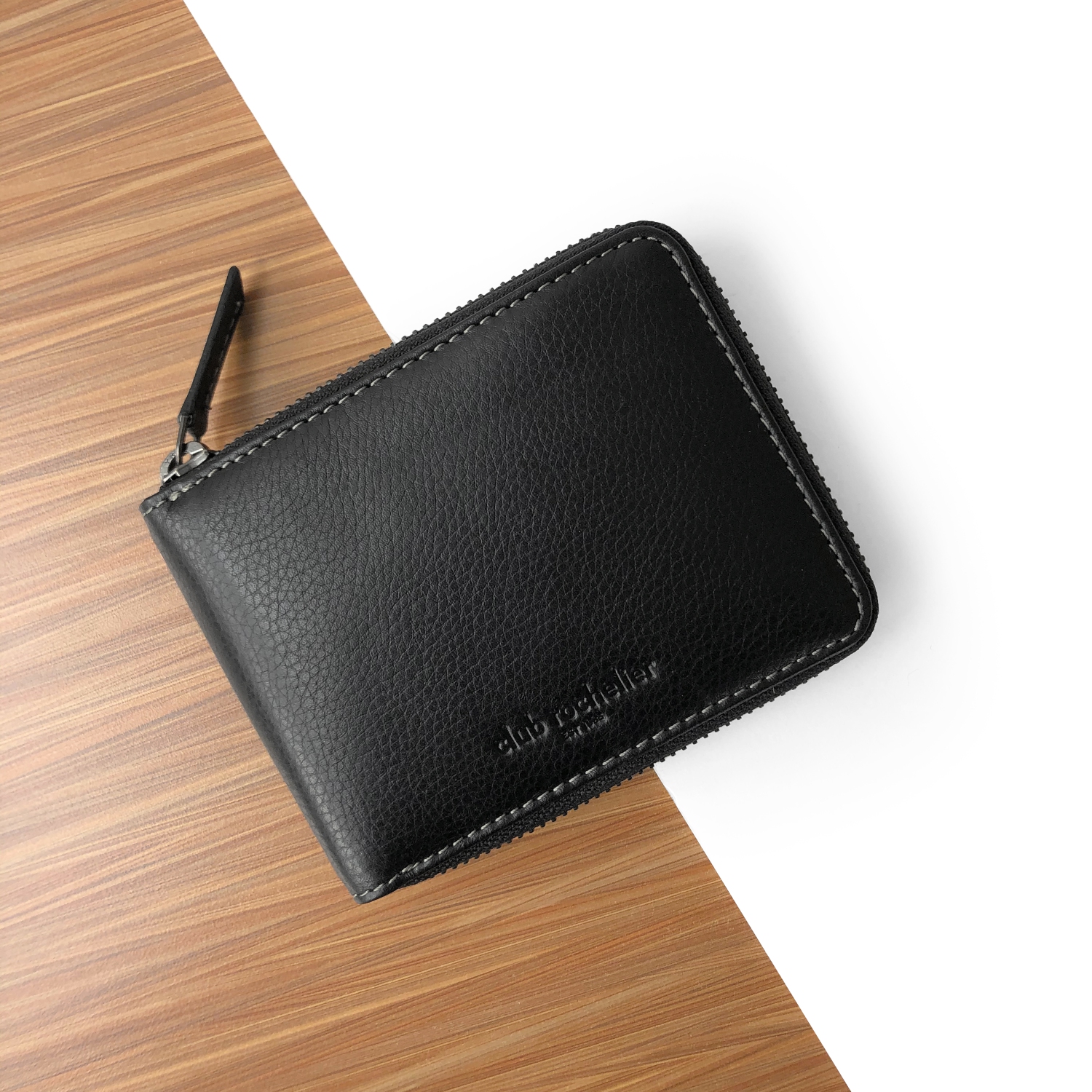 Sac à fermeture à glissière en cuir bleu marine avec volet central pour hommes de Club Rochelier