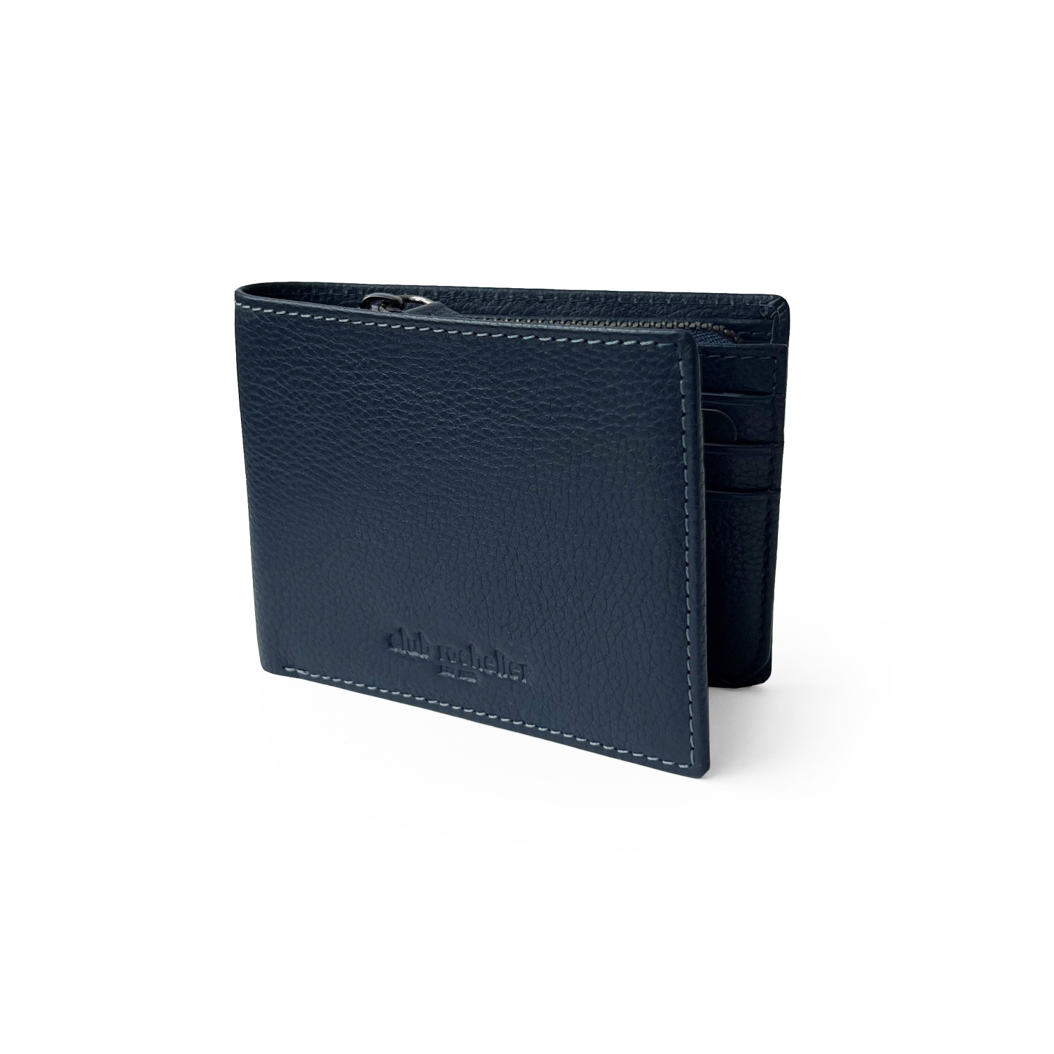 Club Rochelier Slim Men Leather Wallet with Zippered Pocket Navy