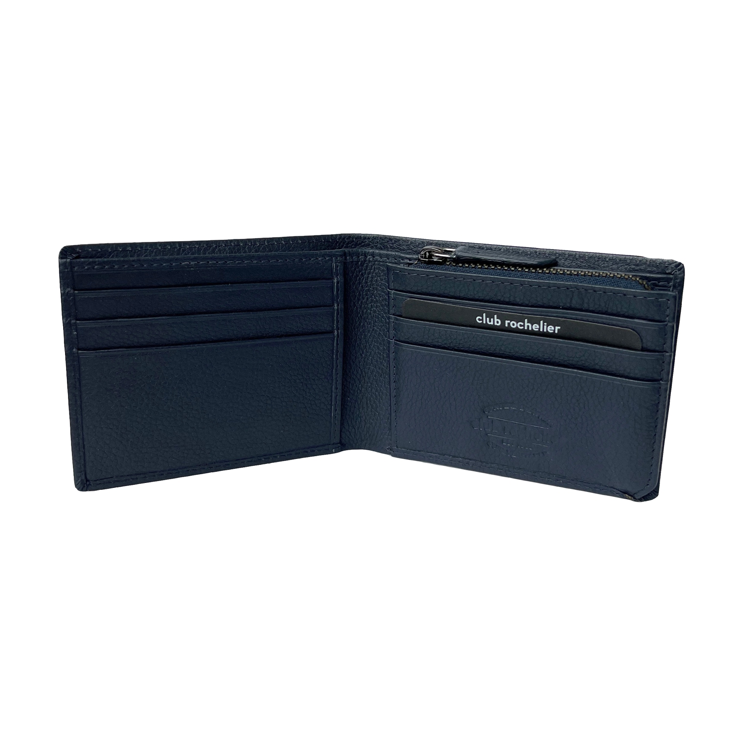 Club Rochelier Slim Men Leather Wallet with Zippered Pocket Navy