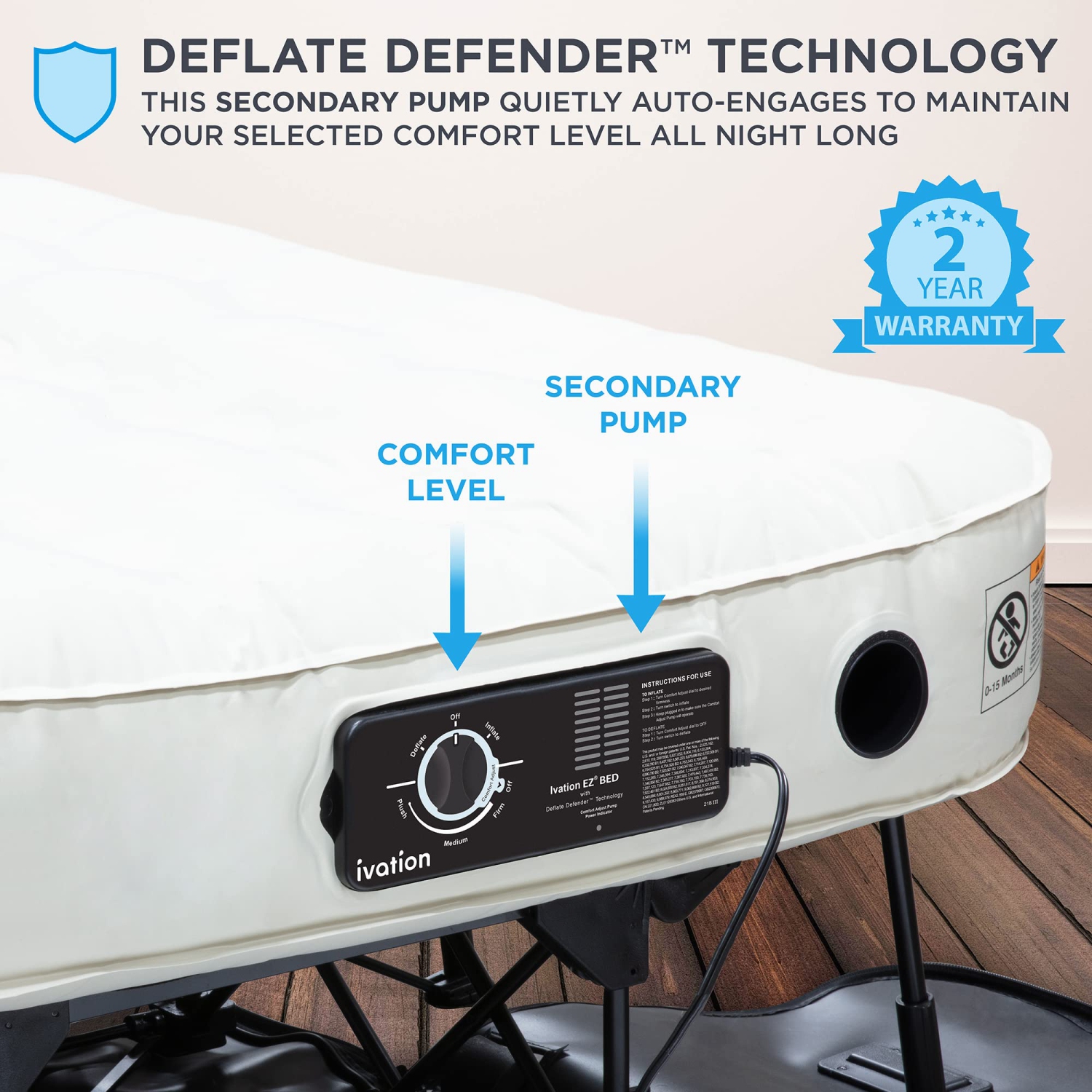 Ivation EZ-Bed King Size Inflatable Mattress with Deflate Defender, Air Bed Frame and Rolling Case