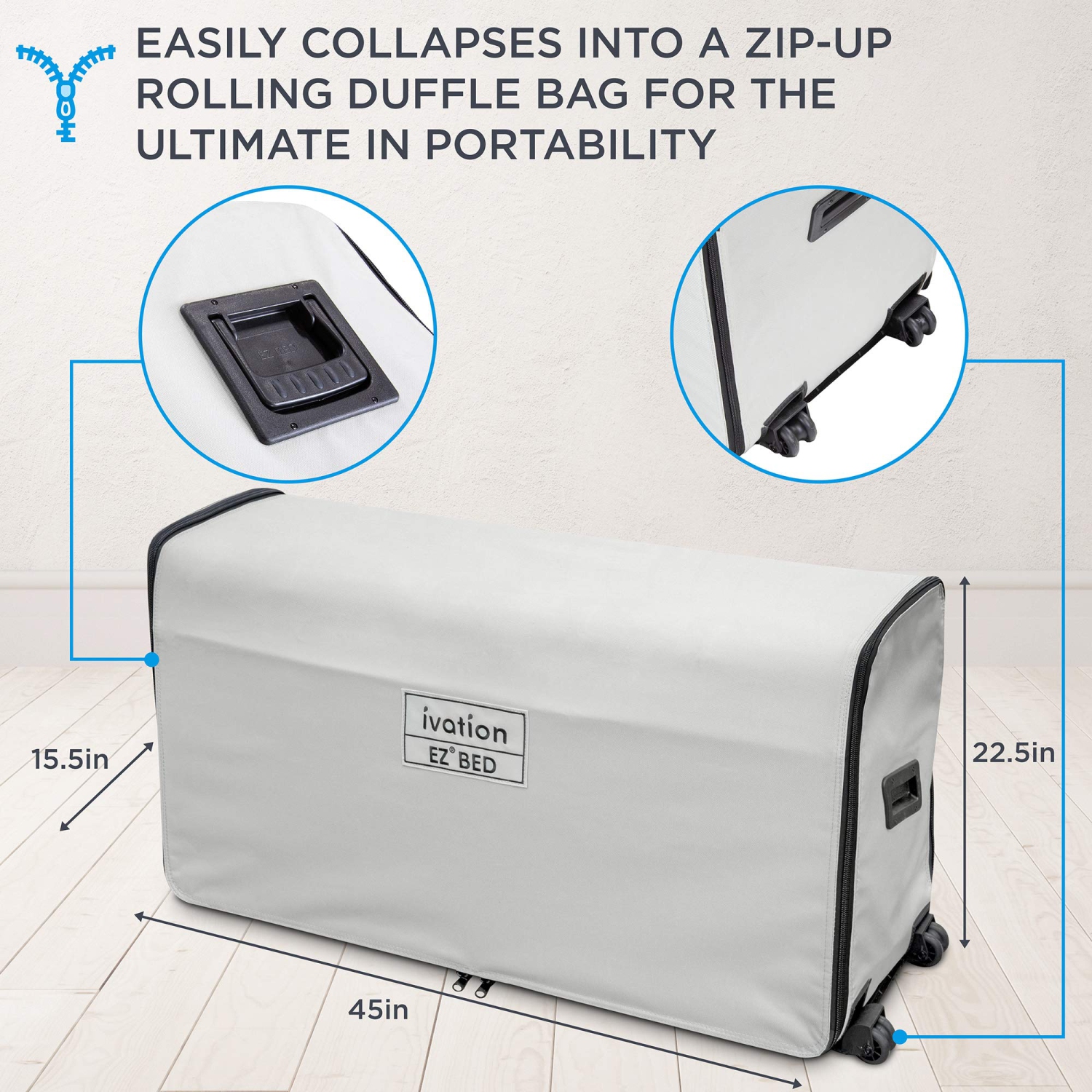 Ivation EZ-Bed King Size Inflatable Mattress with Deflate Defender, Air Bed Frame and Rolling Case