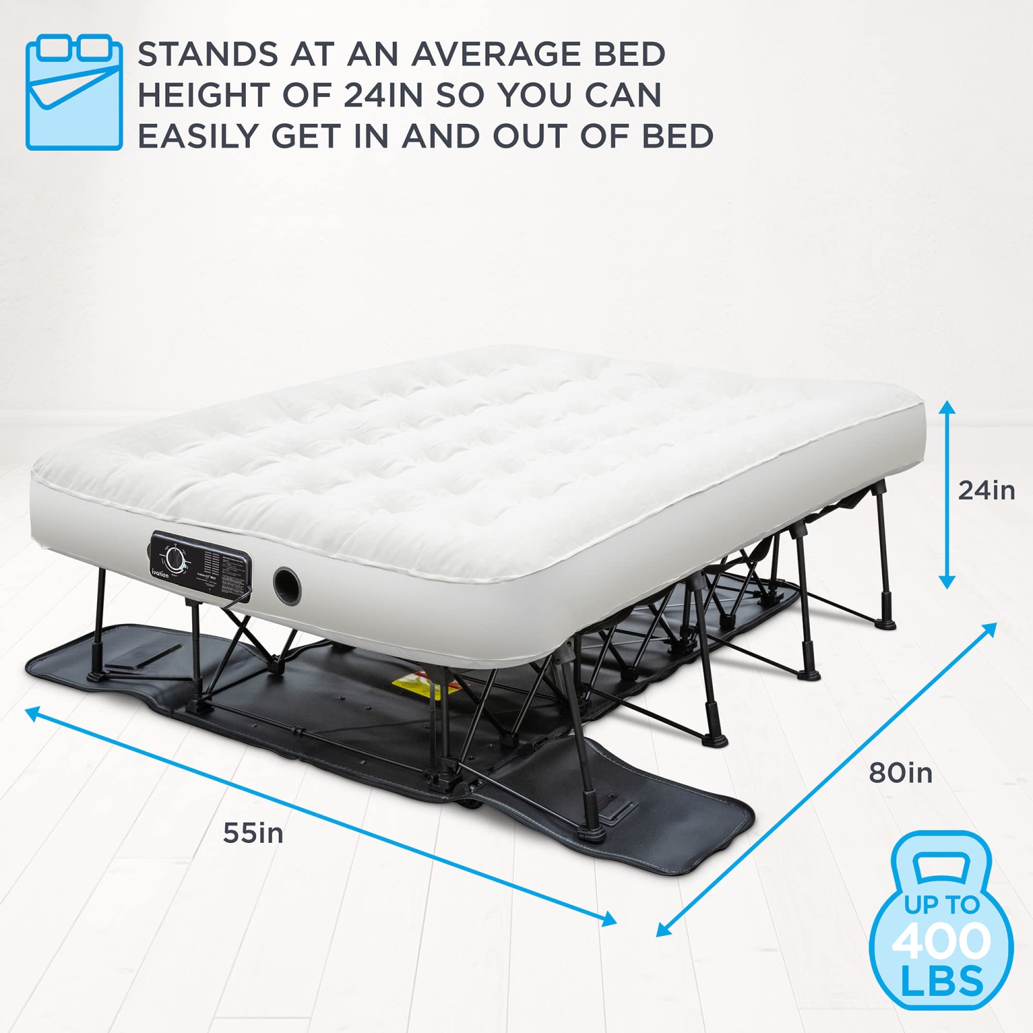 Ivation EZ-Bed Full Size Inflatable Mattress with Deflate Defender, Air Bed Frame and Rolling Case