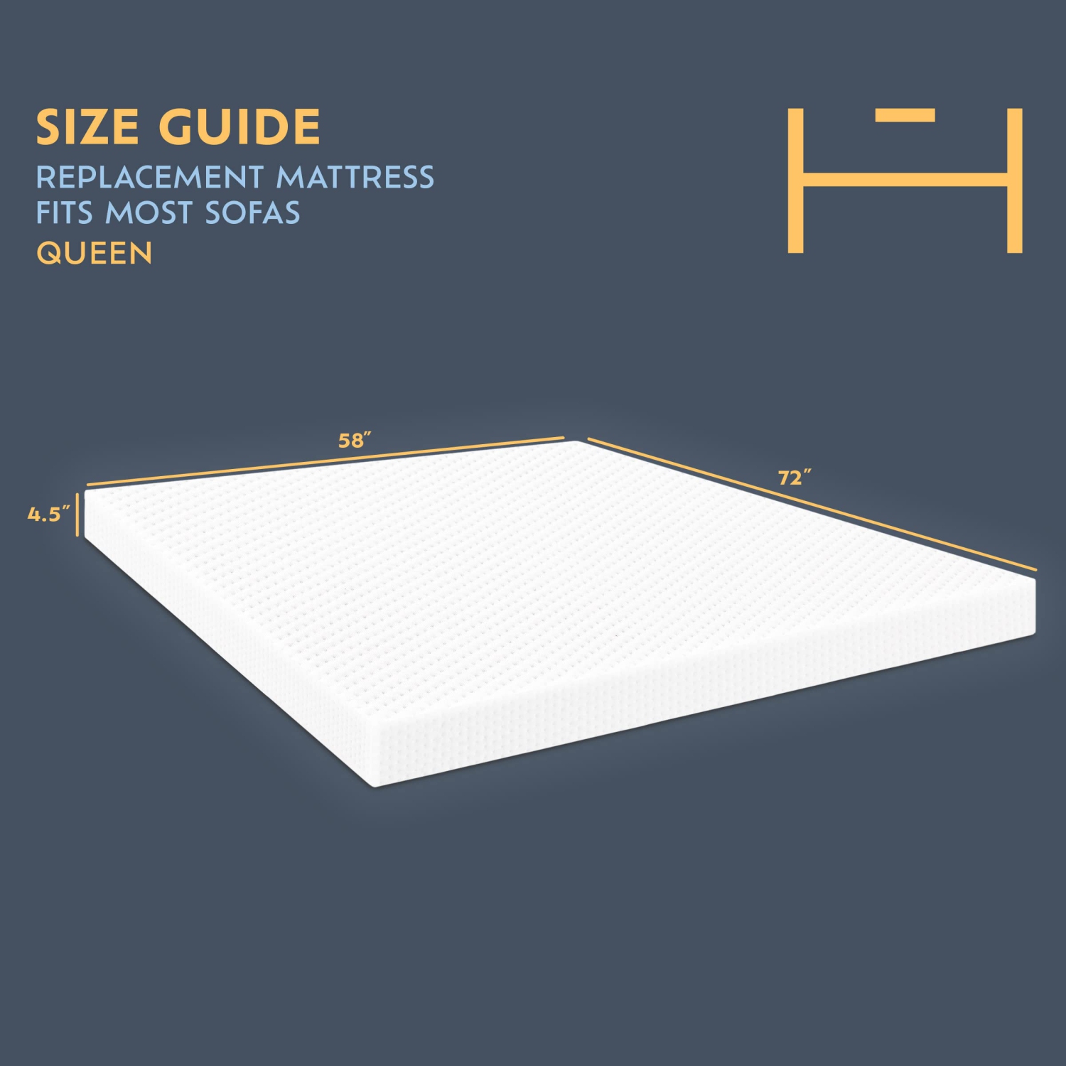 Heyward 4.5” Sofa Queen Mattress, Memory Foam Mattress for Sofa Bed Frames 72” x 58” x 4.5”