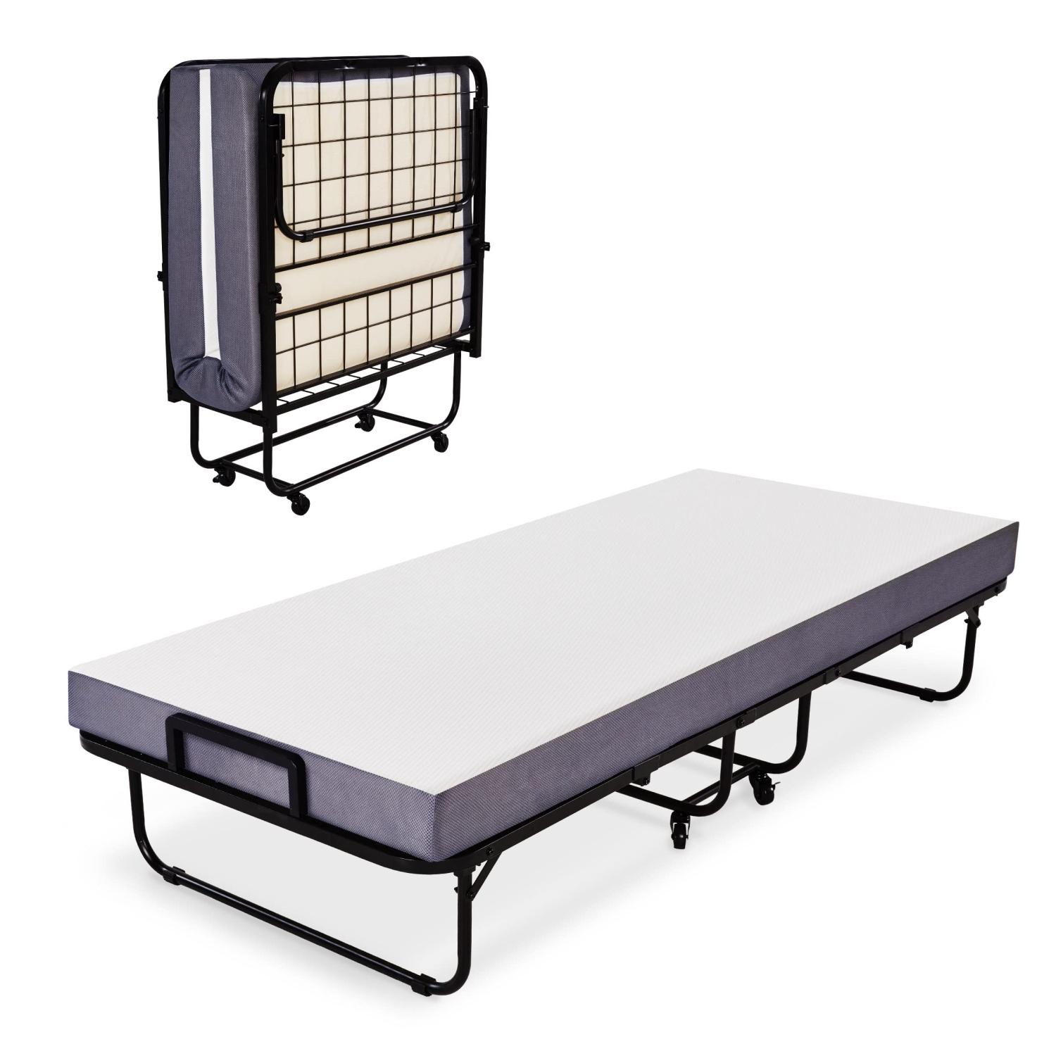 Lit pliant Heyward, matelas en mousse à mémoire lavable à la machine avec cadre de lit 77 x 31 x 17 po
