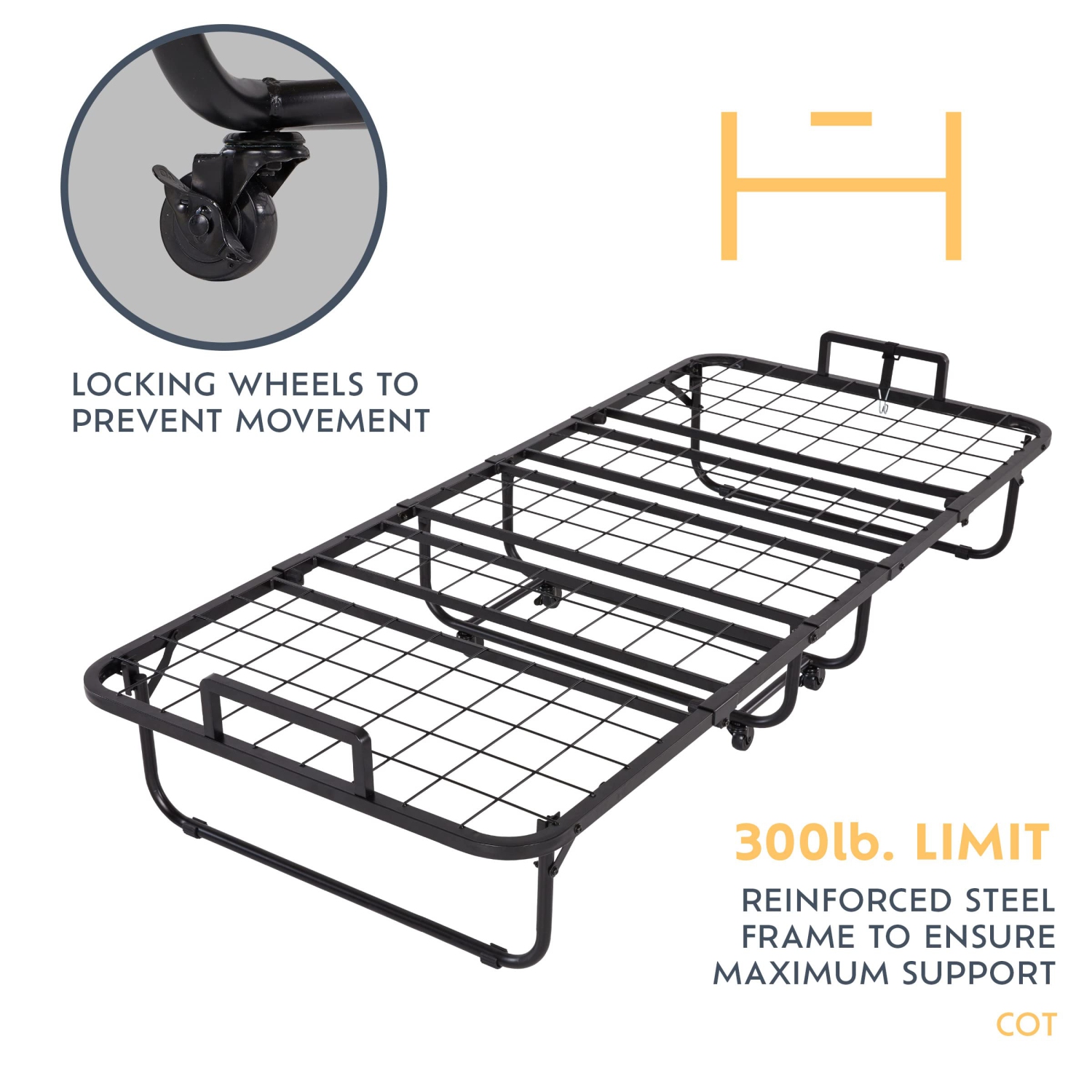 Lit pliant Heyward, matelas en mousse à mémoire lavable à la machine avec cadre de lit 77 x 31 x 17 po