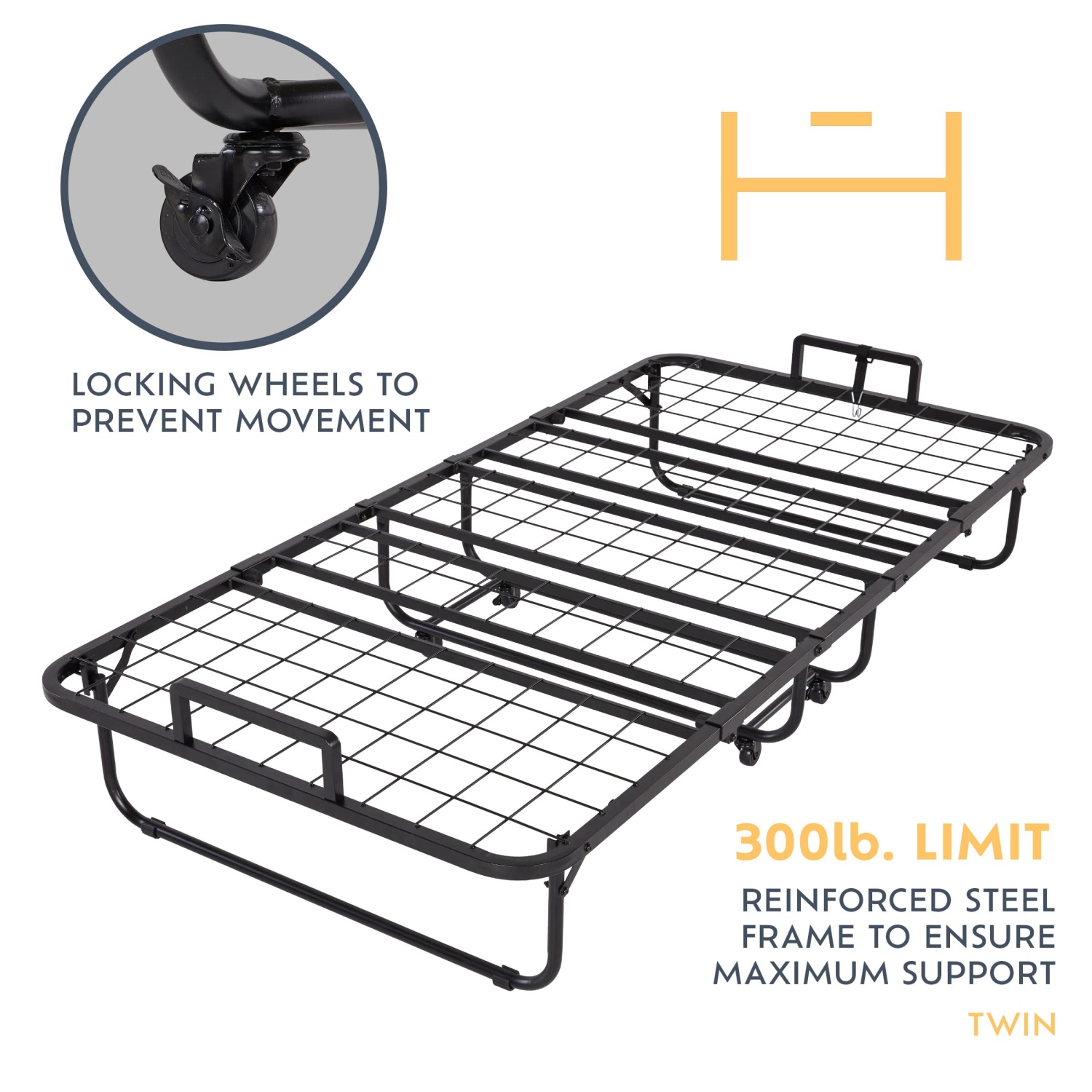 Lit pliant Heyward, matelas une place en mousse à mémoire lavable à la machine avec cadre de lit 77 x 38 x 17 po