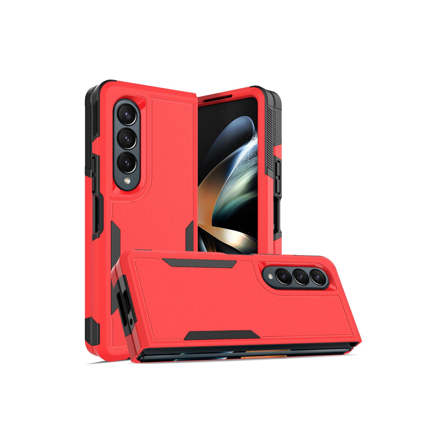 【CSmart】 Dual Layers Heavy Duty Rubber Armor Bumper Hard Case Cover for Samsung Galaxy Z Fold 4 5G, Red