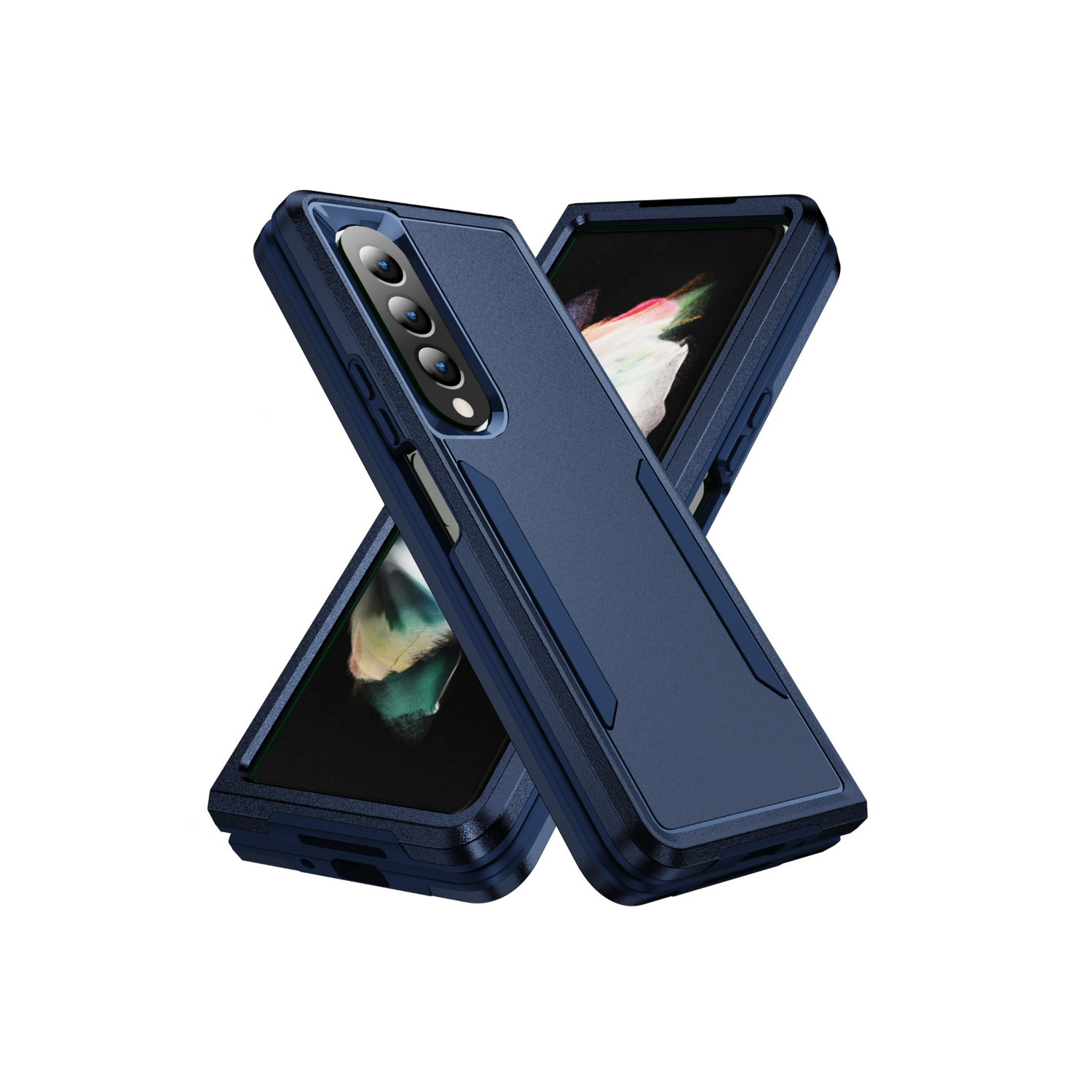 【CSmart】 Dual Layers Heavy Duty Rubber Armor Bumper Hard Case Cover for Samsung Galaxy Z Fold 4 5G, Navy