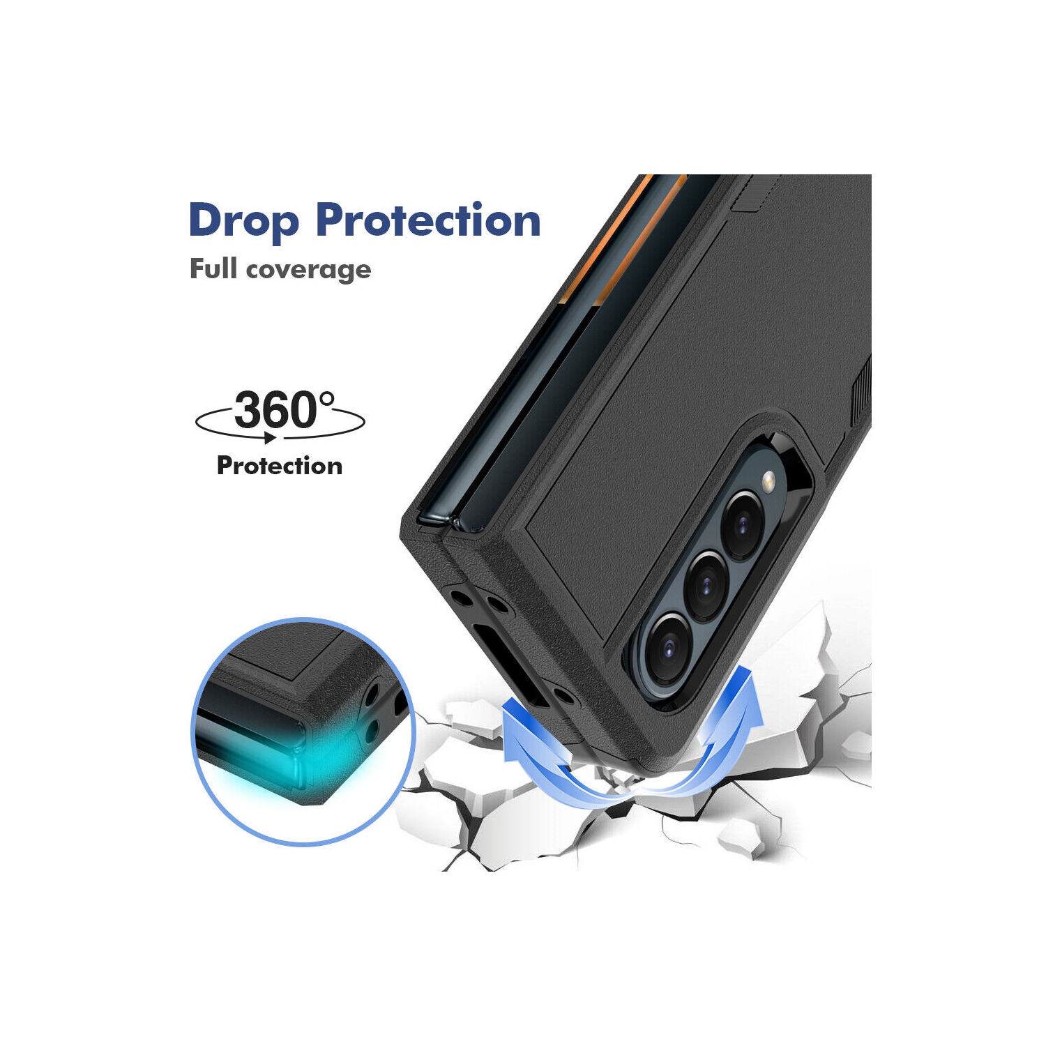 【CSmart】 Étui Coque rigide pour pare-chocs en caoutchouc résistant à deux couches pour Samsung Galaxy Z Fold 4 5G, Marine