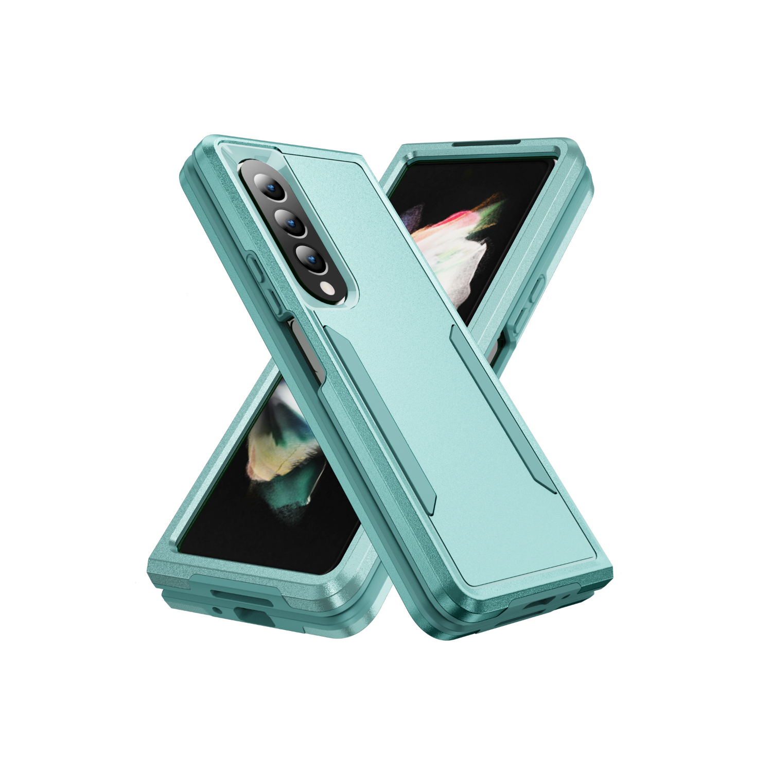 【CSmart】 Dual Layers Heavy Duty Rubber Armor Bumper Hard Case Cover for Samsung Galaxy Z Fold 4 5G, Teal