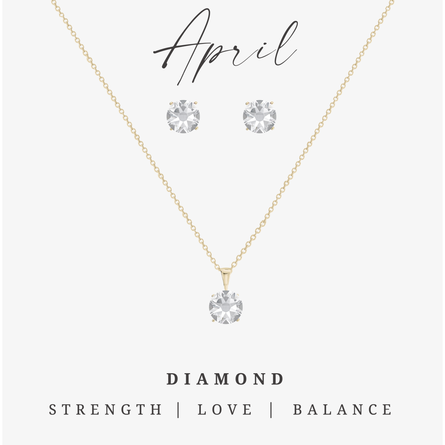 Goldtone April Diamond Birthstone CZ Earring & Necklace Set