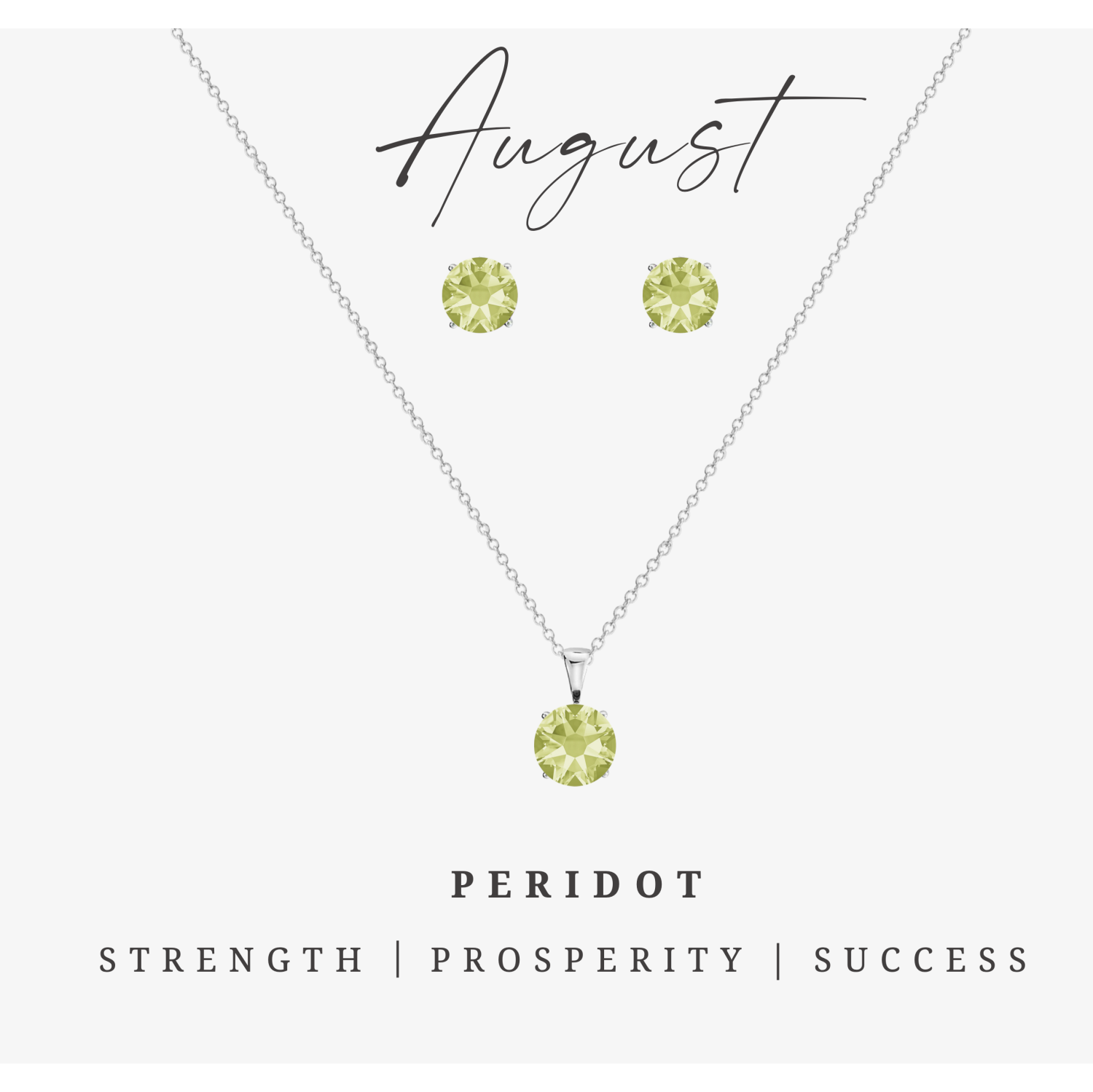 Boucles d'oreilles et collier, péridot d'août à pierre de naissance, ton argent