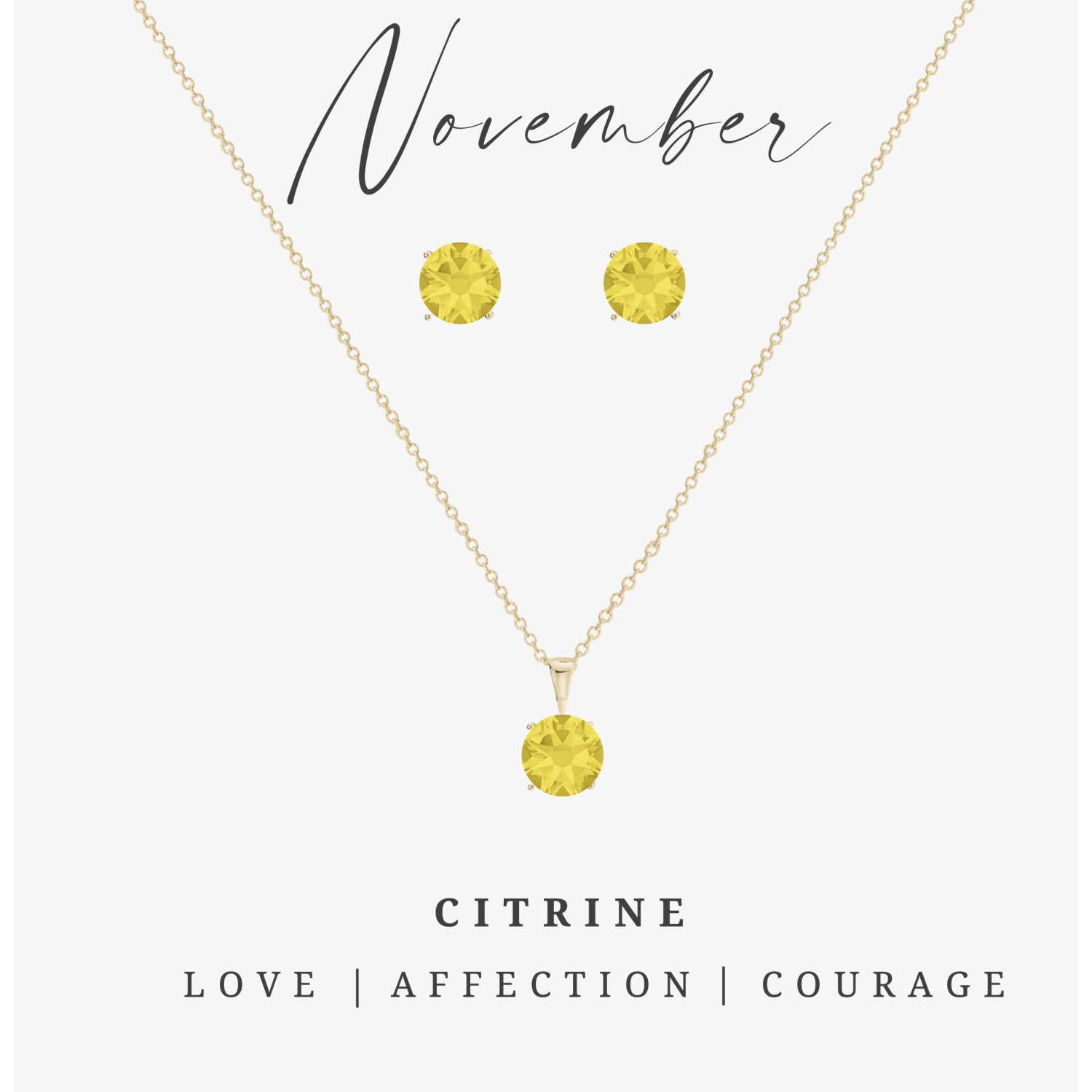 Boucles d'oreilles et collier, or, citrine et pierre de naissance, ZC, novembre